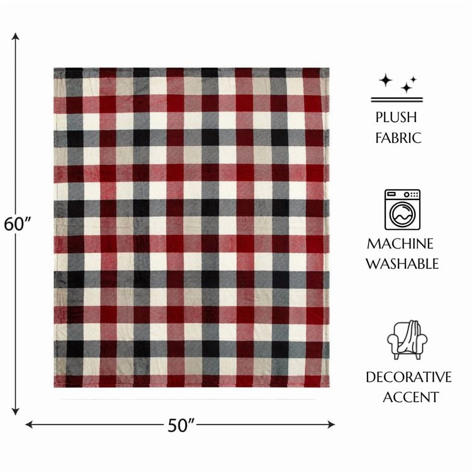 Reversible Sherpa Cozy Plush Throw Blanket, Red Plaid 50" x 60" All Ages - Lightweight Plush Warm Blanket for All Seasons Detail