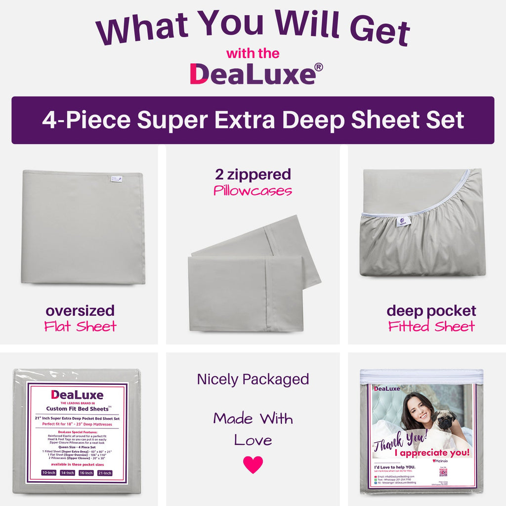 Cooling Sateen Bedding 21” King Extra Deep Pocket Sheets - Deep King Fitted Sheet - Super And Ultra Deep Sheet - For Deep Mattress -... - Cooling Hotel Quality Bedding Sheets and Pillowcases Detail