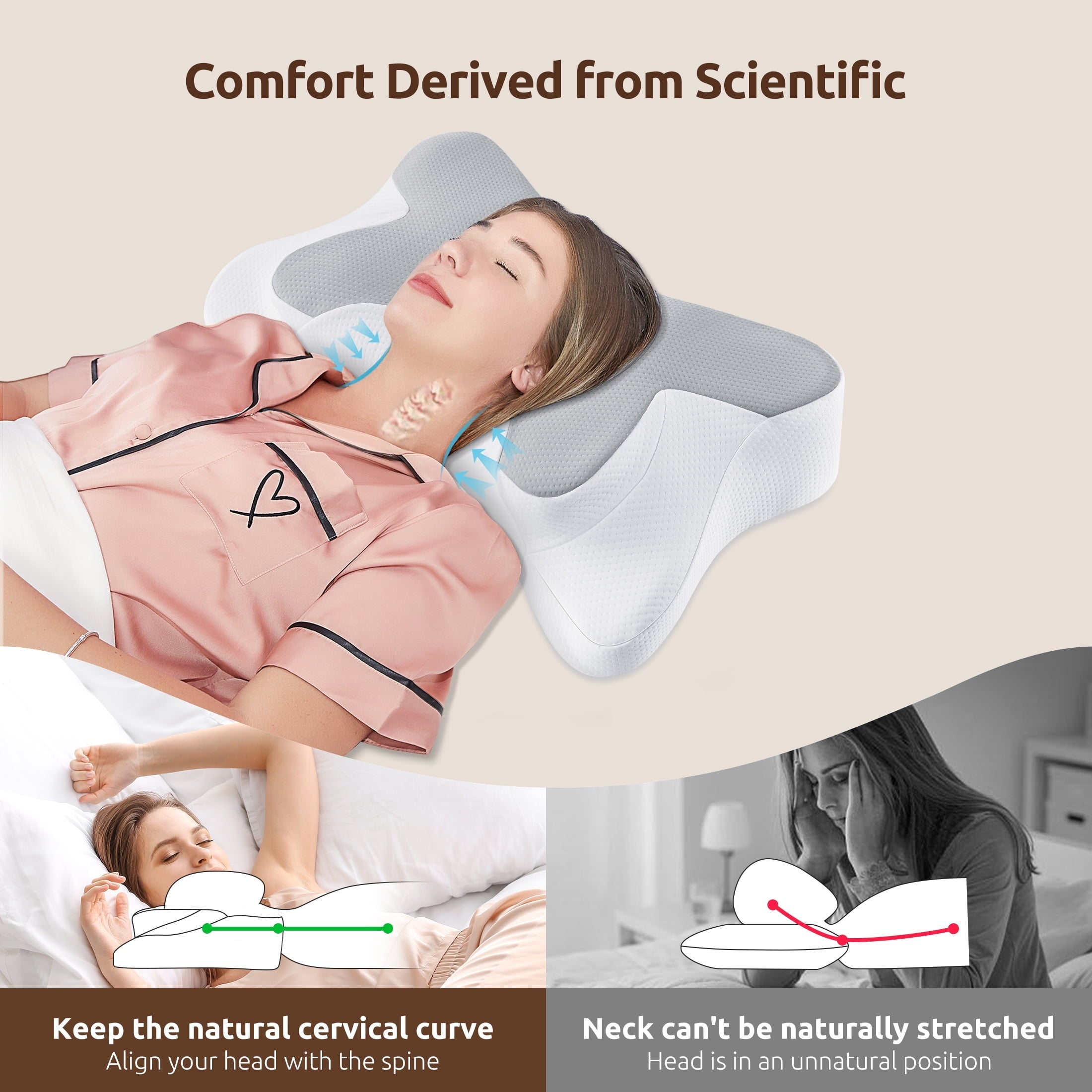 Orthopedic Support Memory Foam Pillow for Neck Pain Relief Cervical Sleepers Standard/Queen Gray - Orthopedic Shredded Foam Bed Pillow Set Detail