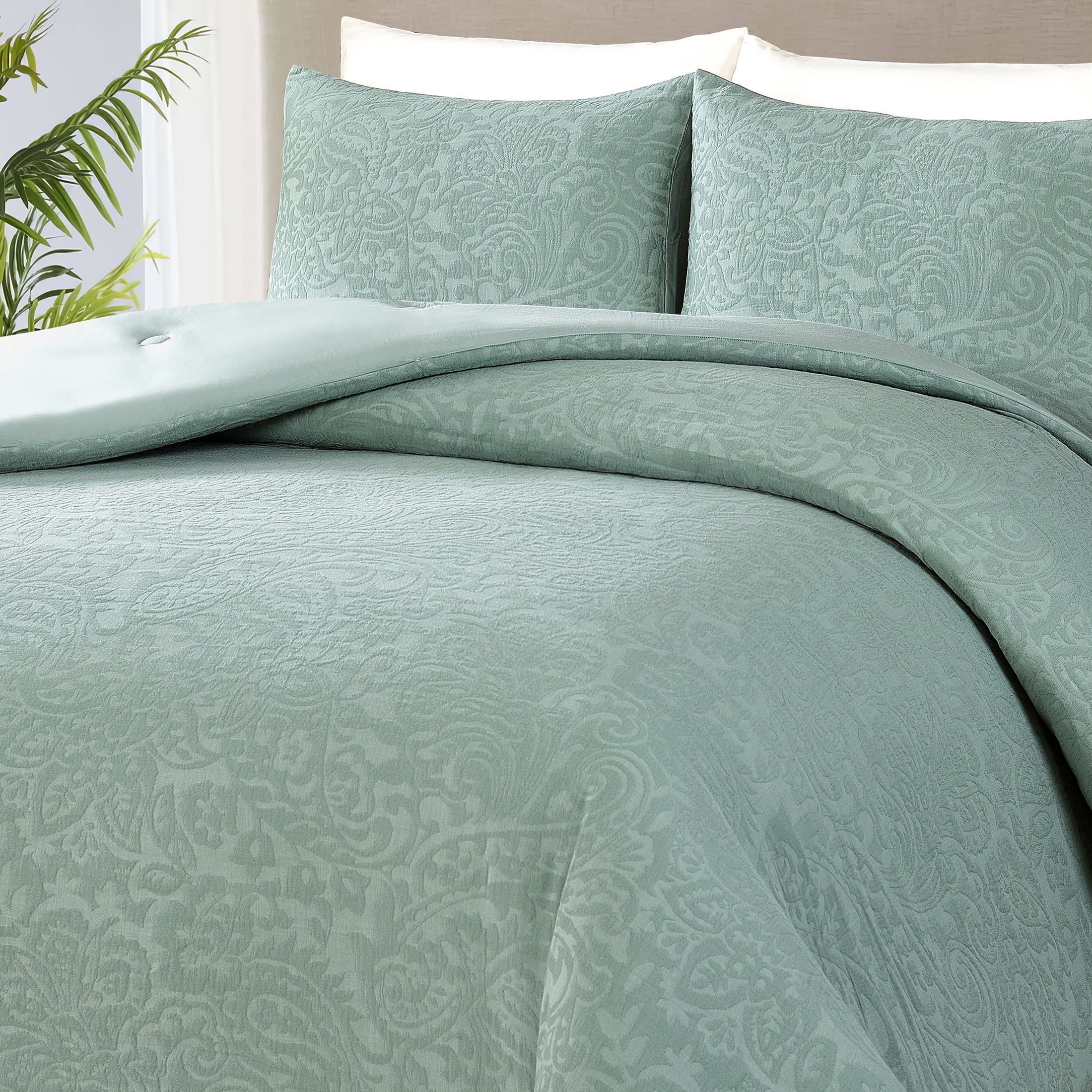 Hypoallergenic Cloud 3-Piece Sage Floral Comforter Set, Full/Queen - Hypoallergenic Ultra-Fluffy Quilt for Winter Detail