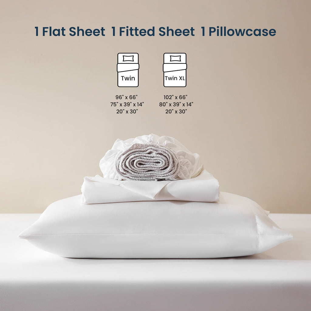 Premium Egyptian Cotton Nanotex Super Soft Cooling Twin Bed Sheets Set for Kids 3 Piece - Easy Care Fitted Flat Sheet & Pillowcase Sets - Wri... - Cooling Hotel Quality Bedding Sheets and Pillowcases Detail