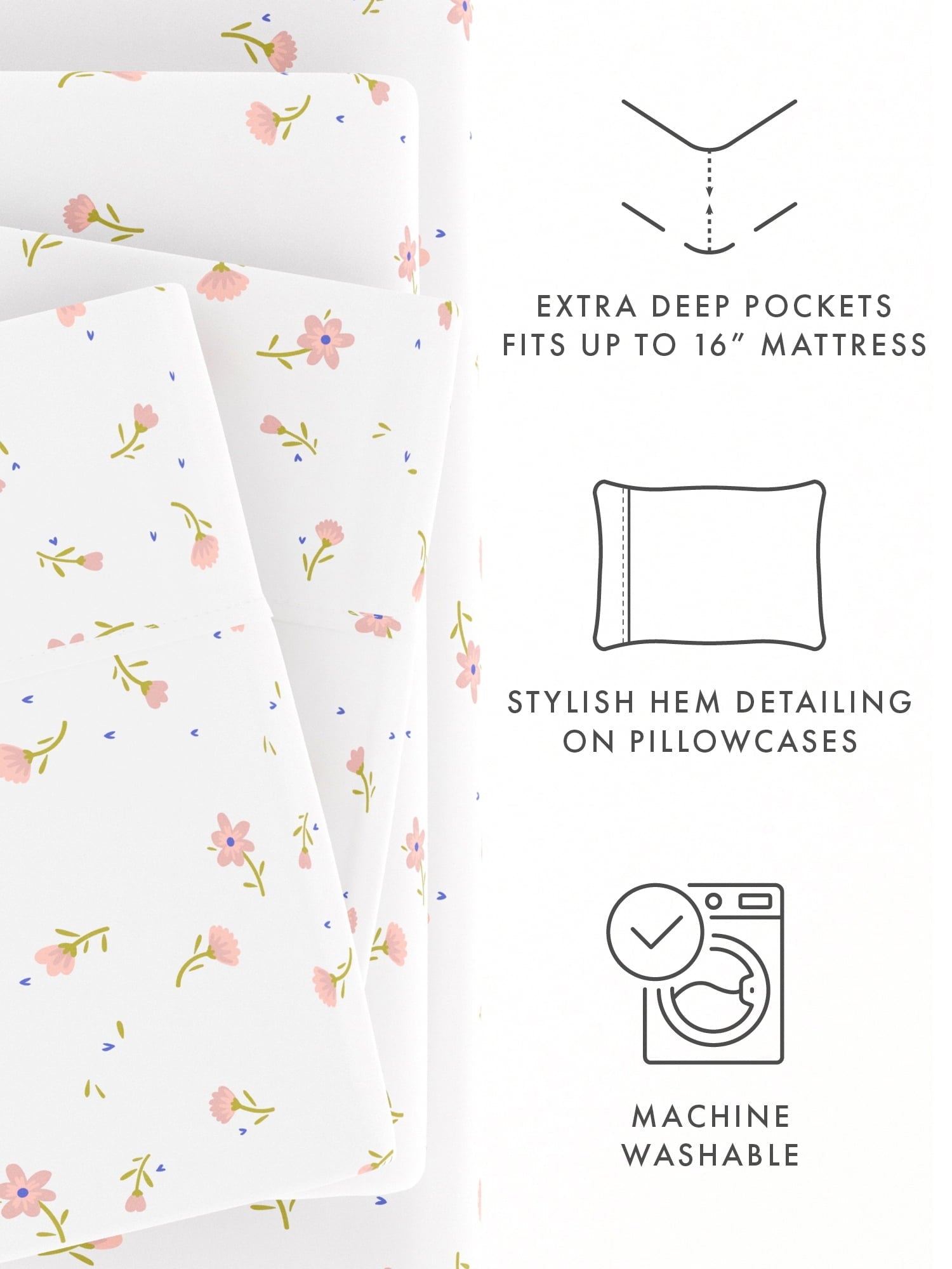Wrinkle-Resistant Ultra Soft & Breathable Wrinkle Free Bed Sheets Set - Floral Pink Farmhouse Patterned for Twin Size Bedding - Cooling Hotel Quality Bedding Sheets and Pillowcases Detail