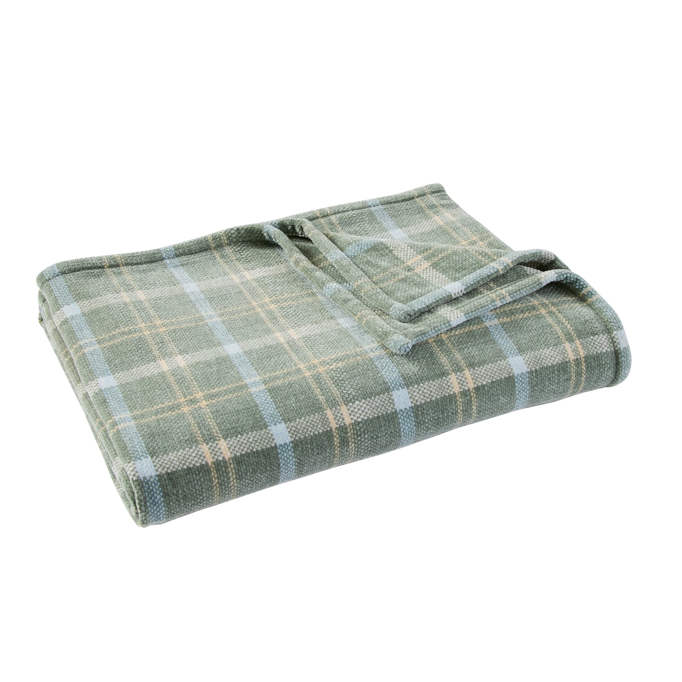 Decorative Knitted Woven Chenille Plaid Throw Blanket, Green River , 50x72 Inches - Lightweight Plush Warm Blanket for All Seasons Detail