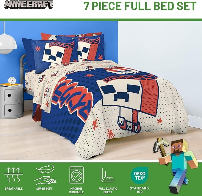 Luxurious Quilted 7 Piece Full Size Comforter Set with Shams - Kids & Teens Gaming Bedding - Luxurious Quilted Duvet Cover Set Detail