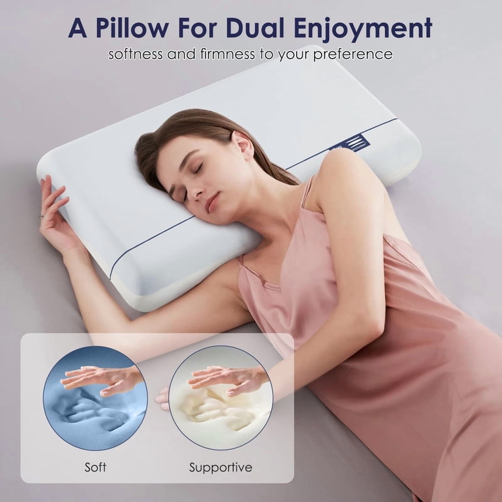 Hotel Collection Cooling Memory Foam Bed Pillow for Neck Pain Relief, Two-Sided Cooling Pillow for Back, Stomach and Side Sleepers, Tw... - Hotel Quality Plush Sleeping Pillows Detail