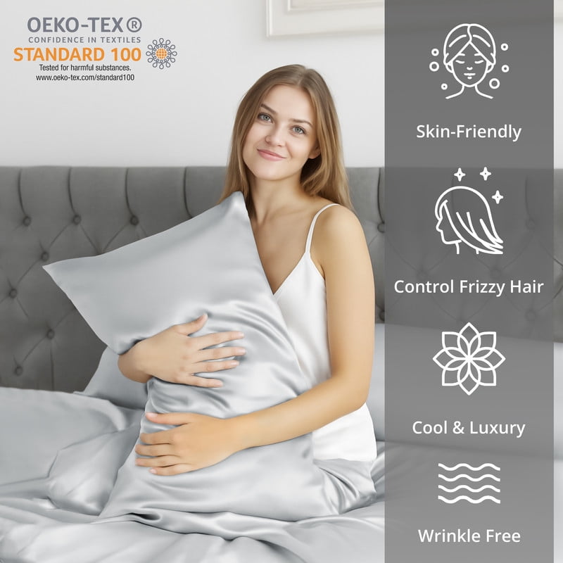 Breathable Luxury Lux Decor Luxury Satin Sheets King Size - 4 Piece Cooling Bed Sheet Set, Silky Soft & Smooth, Deep Pockets up to 15",... - Luxury Bed Sheet Set with Deep Pockets Detail