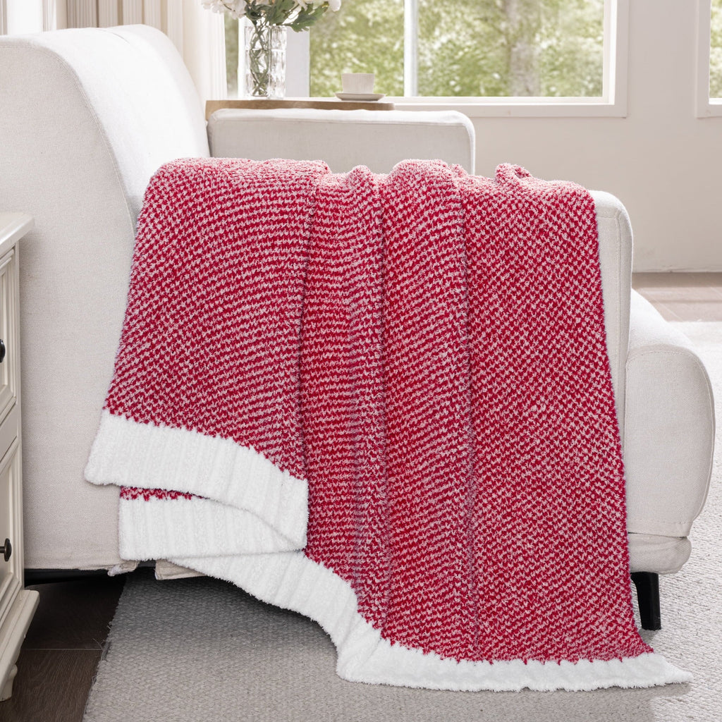 Cozy Fleece Knit Throw Blanket, Ultra Soft Cozy Fluffy Blankets, Lightweight Fuzzy Plush Throw for Couch and Bed, Mixed Red, 50"x60" - Super Soft Reversible Sherpa Flannel Blanket Detail