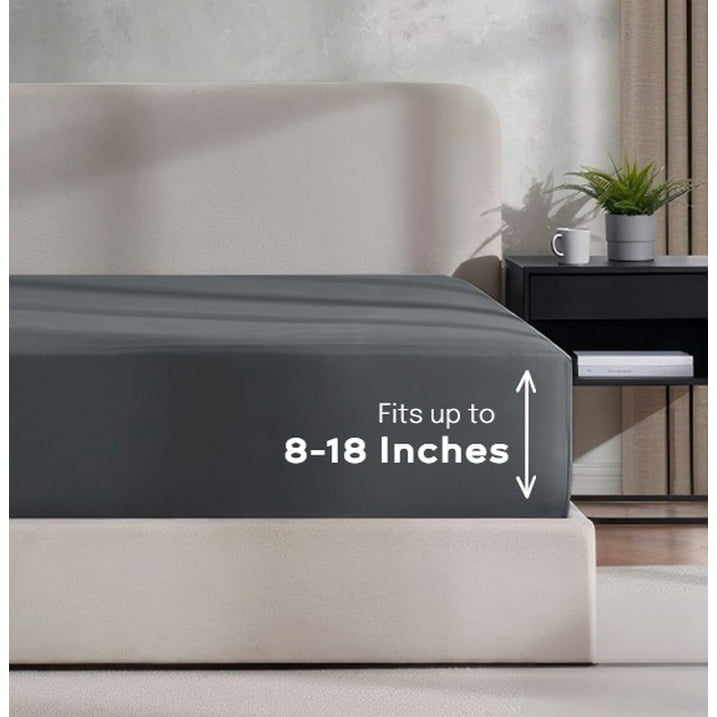 Breathable Luxury Sheets Set, 4 Piece Deep Pocket Sheets, 100% Soft Microfiber Bed Sheets Set, Gray - Luxury Bed Sheet Set with Deep Pockets Detail