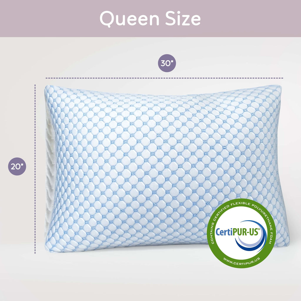 Fluffy Shredded Cooling Pillows for Bed, Memory Foam Bed Pillow, Queen Pillows 20” X 28”, 2 Pack - Hotel Quality Plush Sleeping Pillows Detail