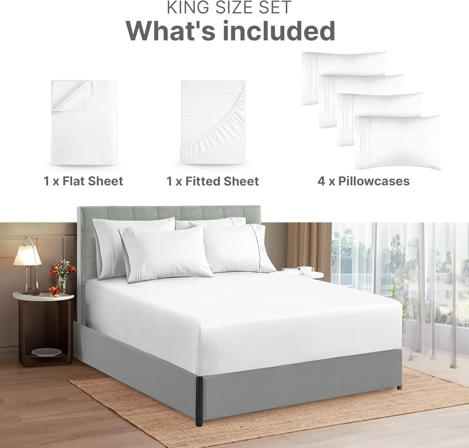 Premium Egyptian Cotton 6-Piece Extra Deep Pocket Sheet Set With Extra Matching Pillowcases - King Size Bed Sheets Fits 18"-24" Ma... - Cooling Hotel Quality Bedding Sheets and Pillowcases Detail