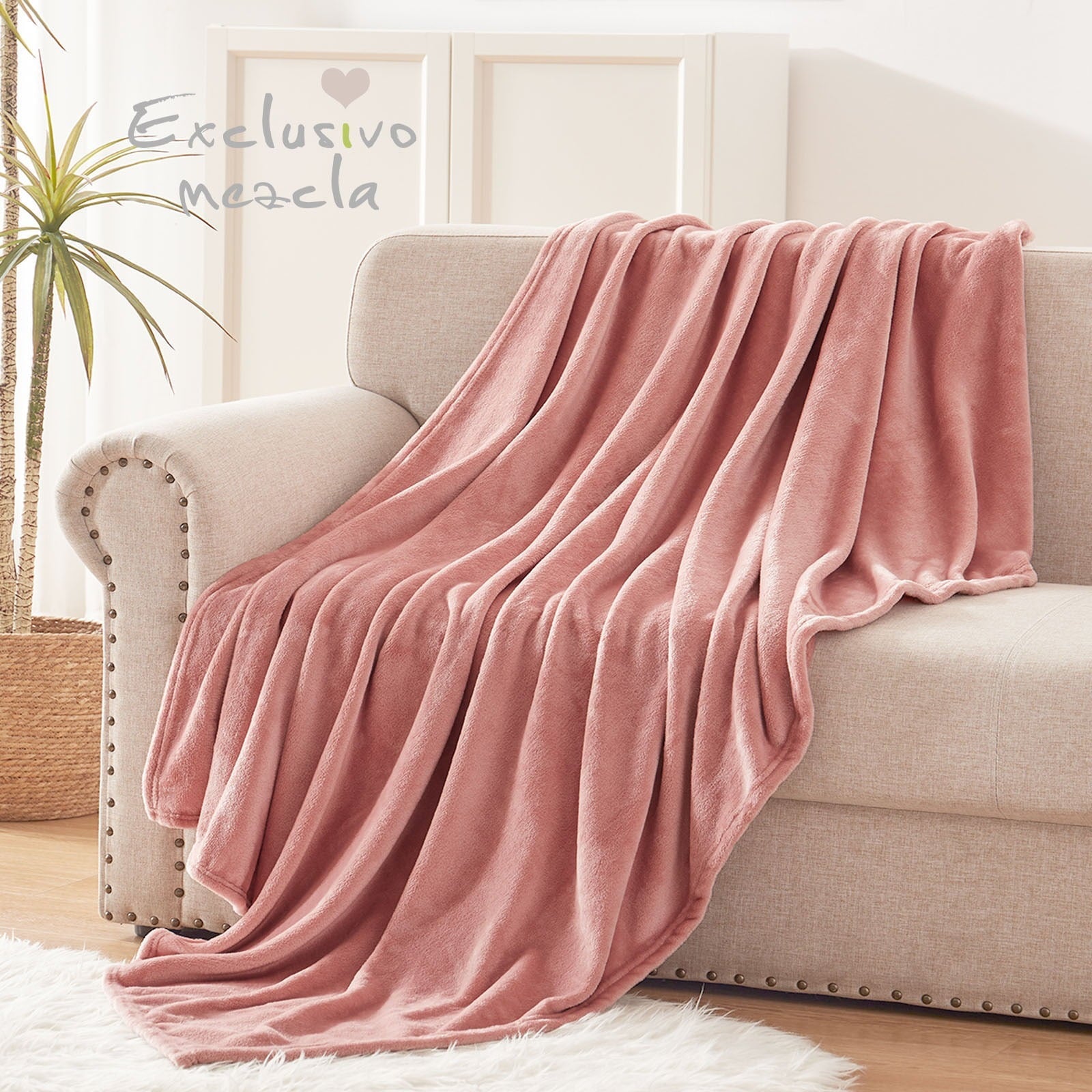 Reversible Sherpa Large Flannel Fleece Velvet Plush Throw Blanket - 50" x 70" (Pink) - Super Soft Reversible Sherpa Flannel Blanket Detail