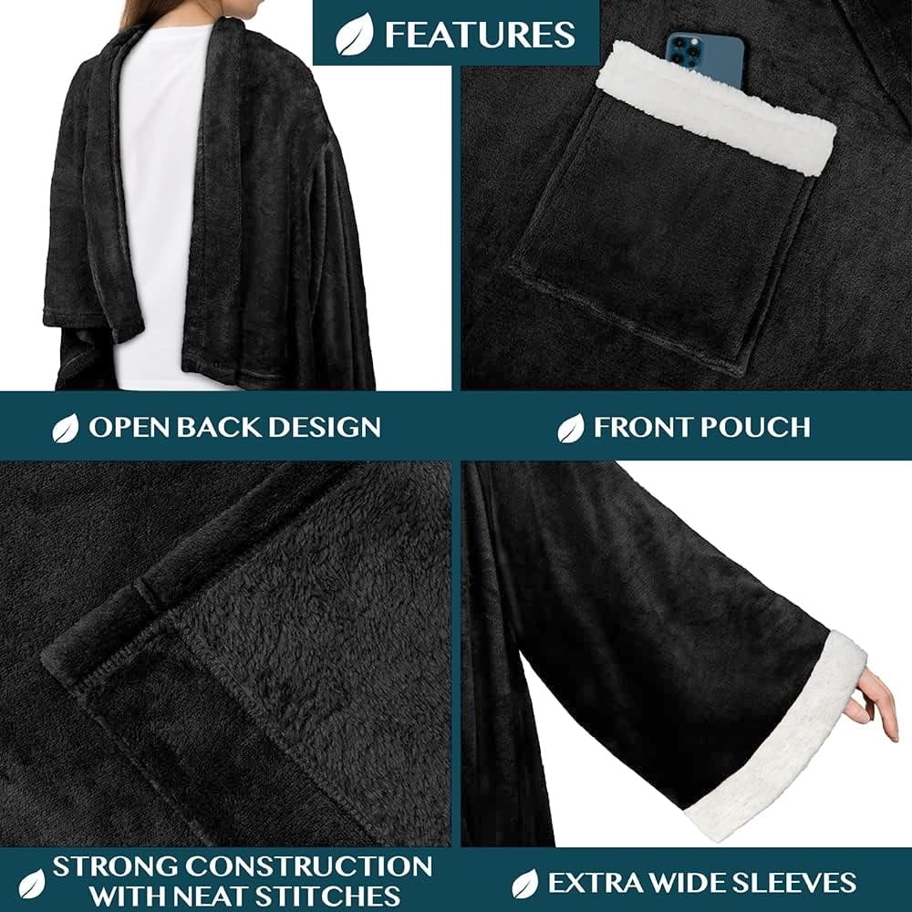 Cozy Fleece Fleece Blanket with Sleeves for Women Men Adults, Wearable Blanket Warm Soft Plush, Snuggle Pocket Sleeved TV Throw W... - Lightweight Plush Warm Blanket for All Seasons Detail