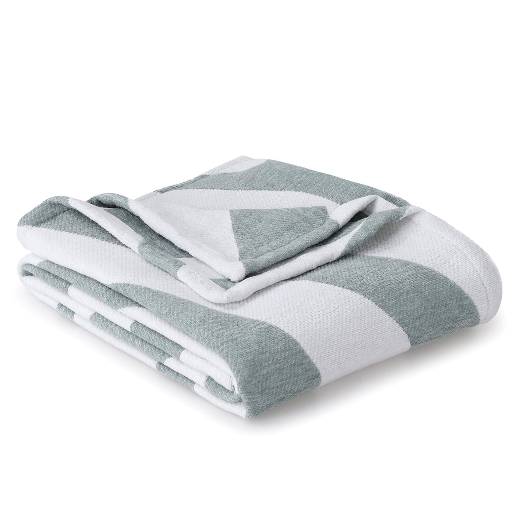 Cozy Fleece Chenille Jacquard Soft Throw Blanket, Soft Sea - Super Soft Reversible Sherpa Flannel Blanket Detail