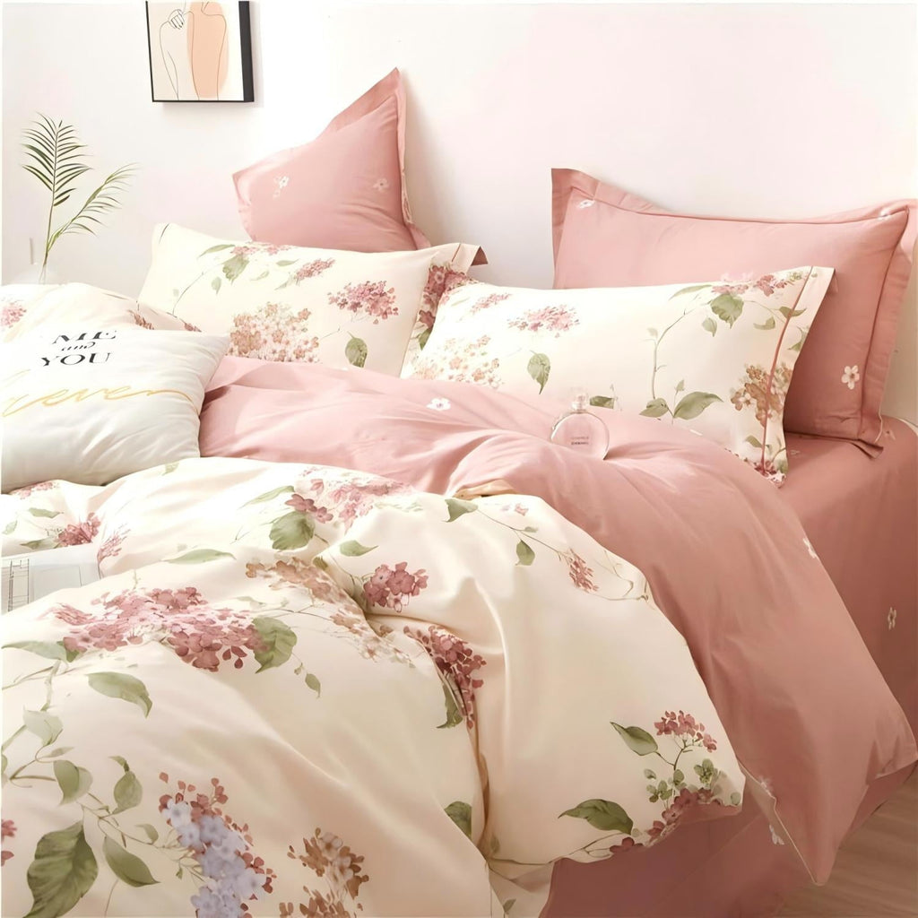 All-Season White with Pink Flowers King Comforter Sets, 3 Pieces Chic Garden Style Reversible Bedding Sets for Adults All Season - Cloud-Like Soft Lightweight Bed Comforter Detail