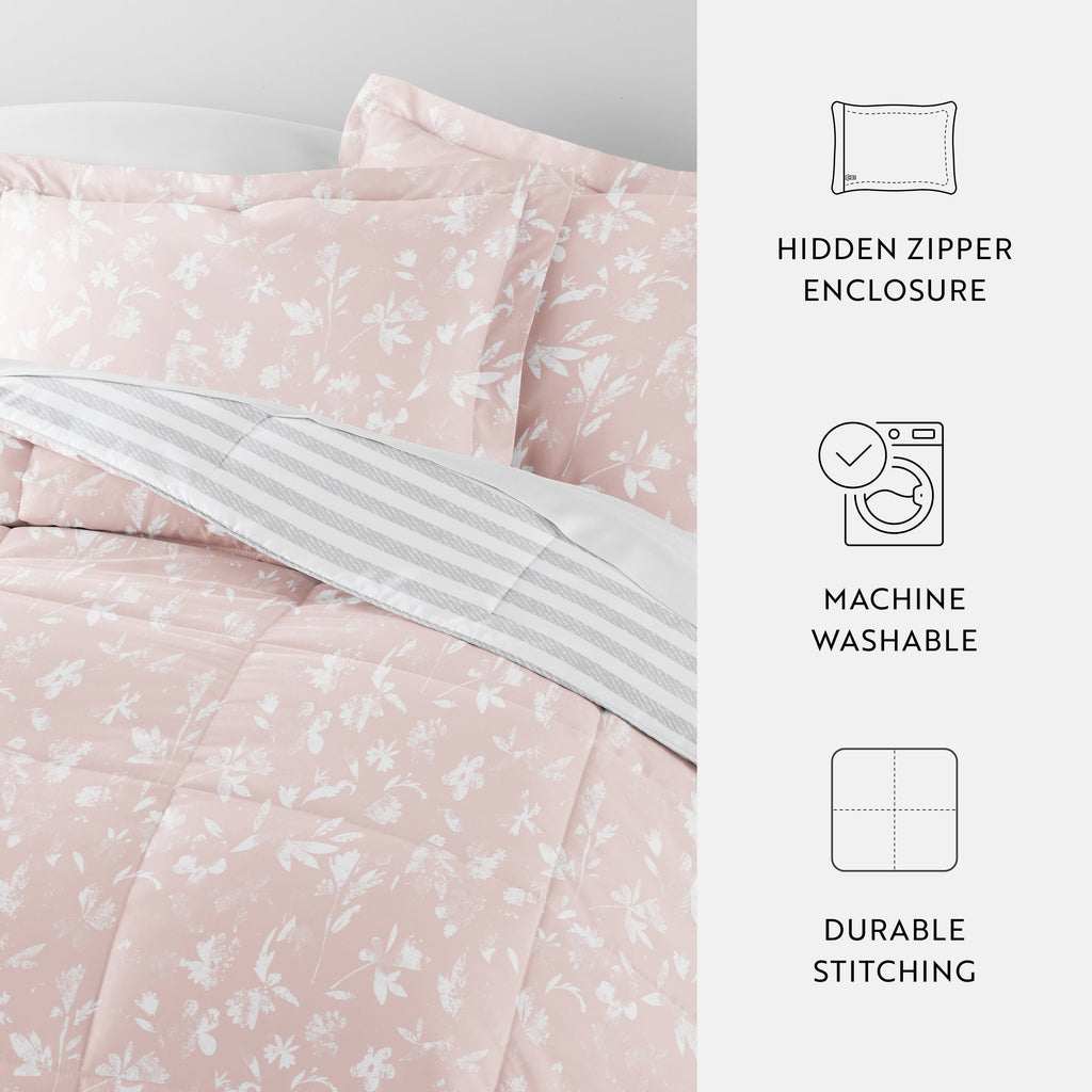 Luxurious Quilted All Season Ultra Soft Comforter Set Lightweight Bedding in Pressed Flowers for Full/Queen Size - Luxurious Quilted Duvet Cover Set Detail