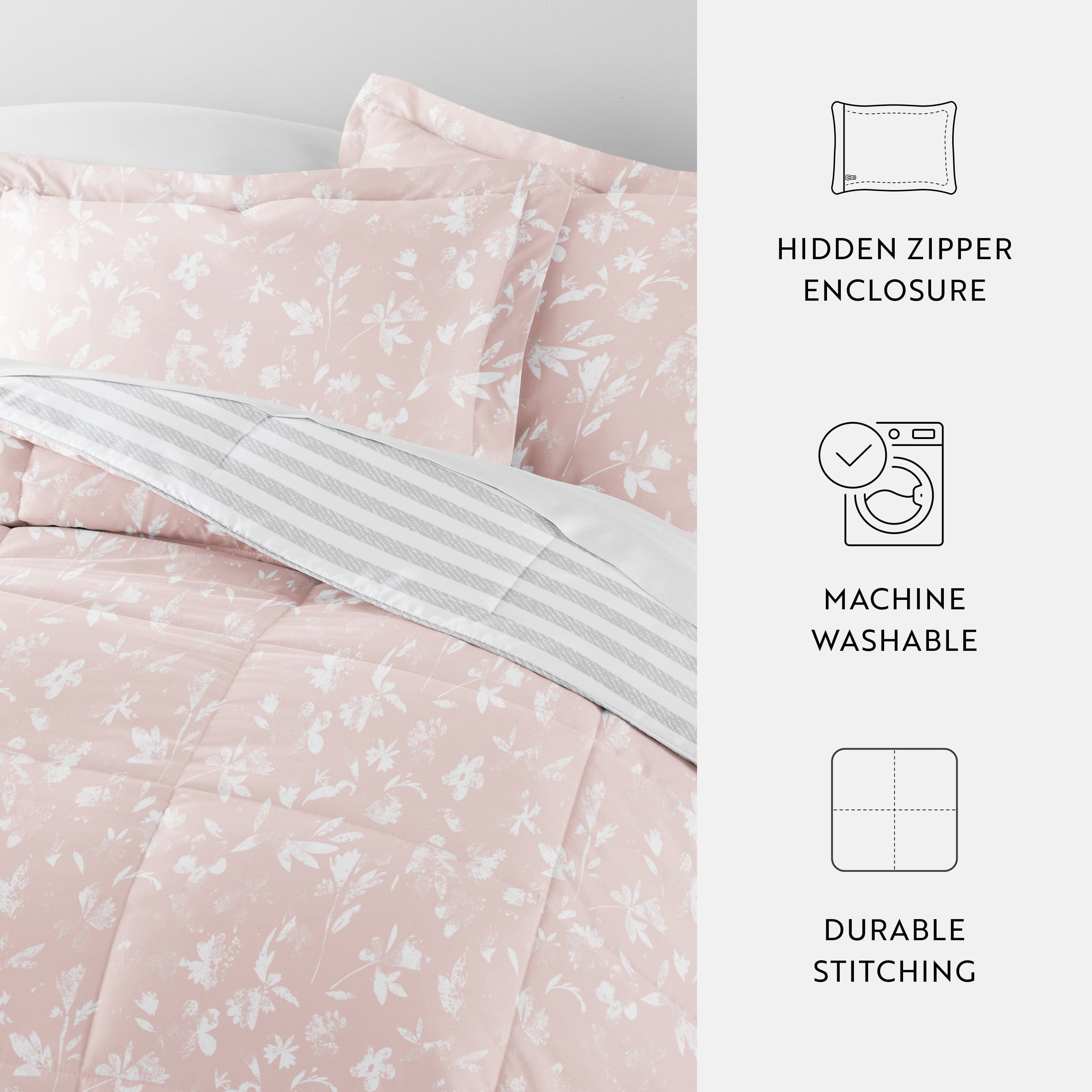 Luxurious Quilted All Season Ultra Soft Comforter Set Lightweight Bedding in Pressed Flowers for Full/Queen Size - Luxurious Quilted Duvet Cover Set Detail