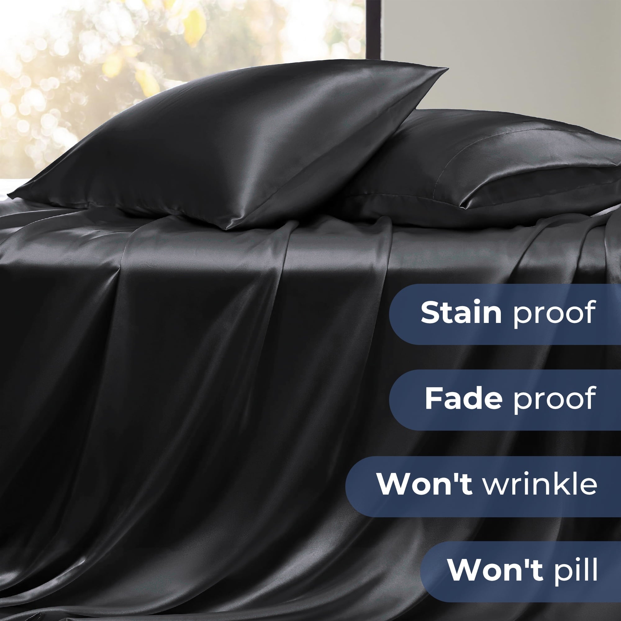 Breathable Luxury Set, Queen, Silky Bed s, 4 Pieces,Black - Cooling Hotel Quality Bedding Sheets and Pillowcases Detail