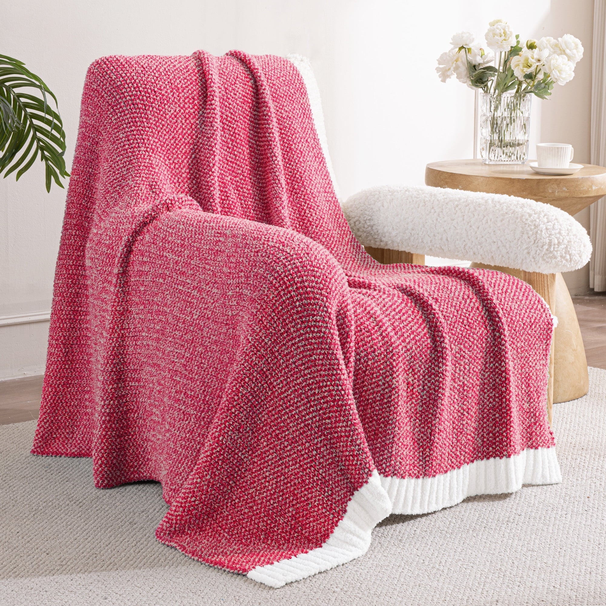 Cozy Fleece Knit Throw Blanket, Ultra Soft Cozy Fluffy Blankets, Lightweight Fuzzy Plush Throw for Couch and Bed, Mixed Red, 50"x60" - Super Soft Reversible Sherpa Flannel Blanket Detail