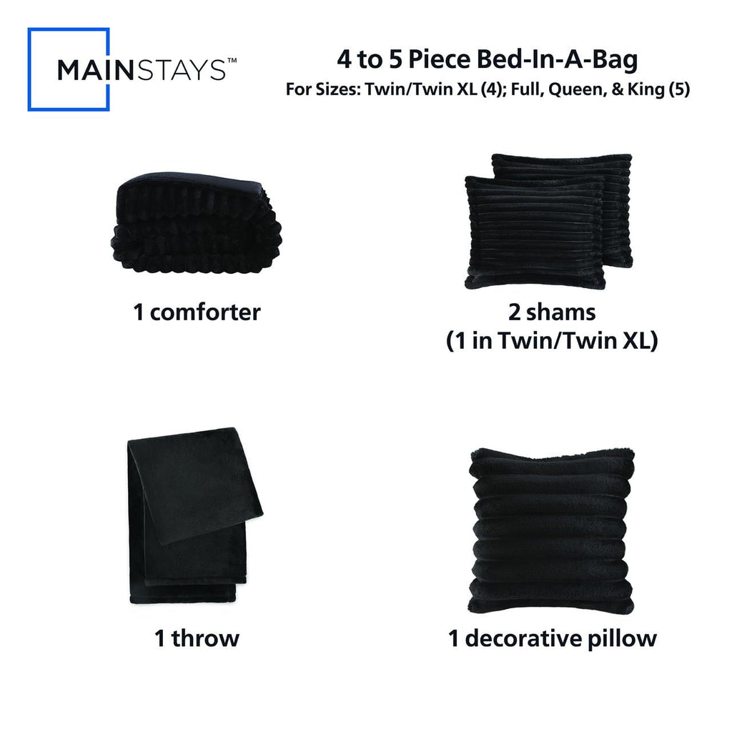All-Season Full/Queen Comforter Set, All-Season, 5-Piece, Black Cozy Plush - All-Season Down Alternative Comforter Insert Detail