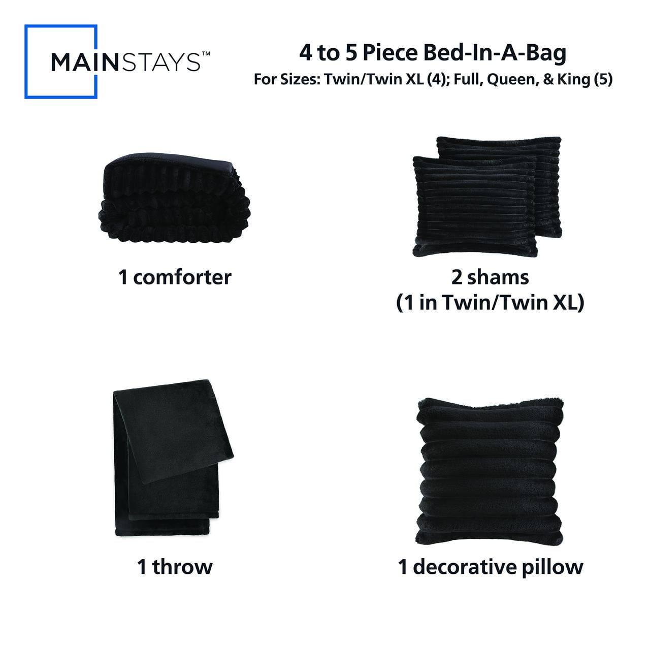 All-Season Full/Queen Comforter Set, All-Season, 5-Piece, Black Cozy Plush - All-Season Down Alternative Comforter Insert Detail