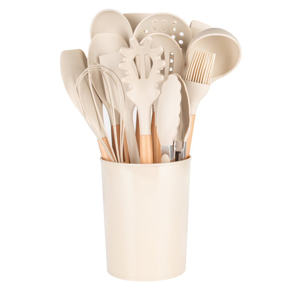 Ergonomic Cooking 14pcs Cooking Utensil Set with Caddy - Heat-Resistant Silicone Cooking Spatula Turner Detail