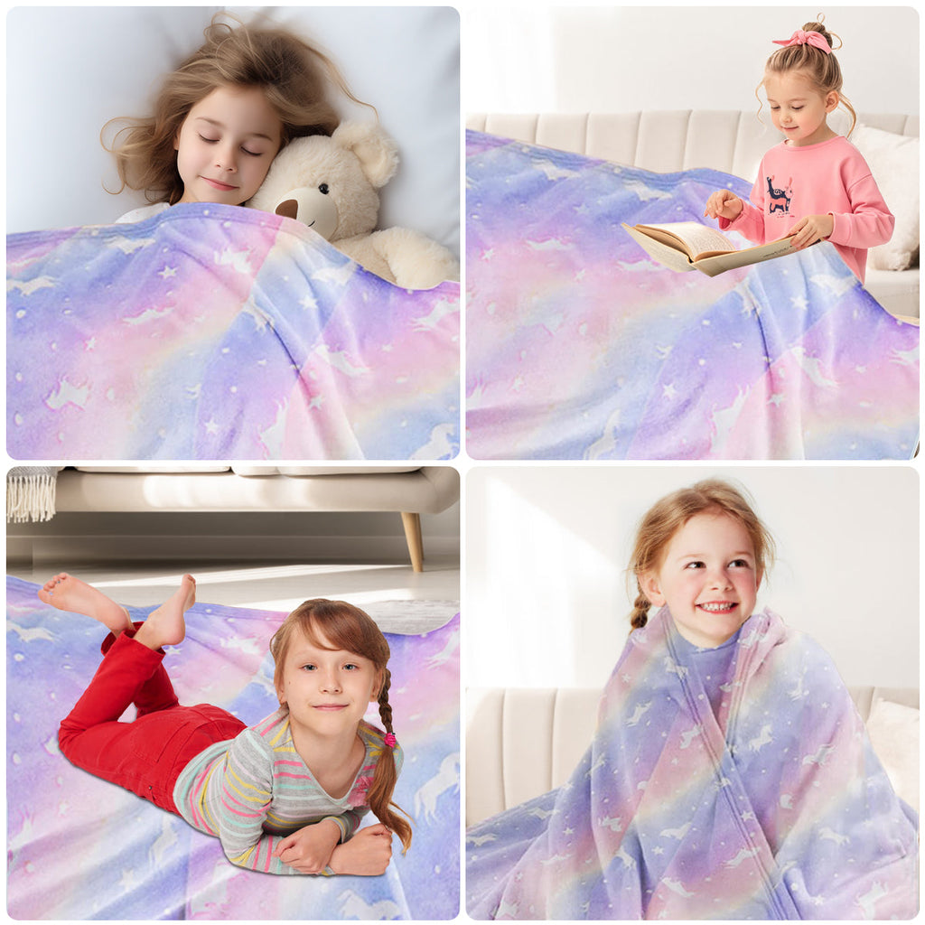 Reversible Sherpa Glow in The Dark Pony Blanket for Kids, 50"x60" Soft Cozy Luminous Flannel Blanket, Christmas Birthday Gift for Girls... - Luxury Knitted Decorative Throw Blanket with Fringes Detail