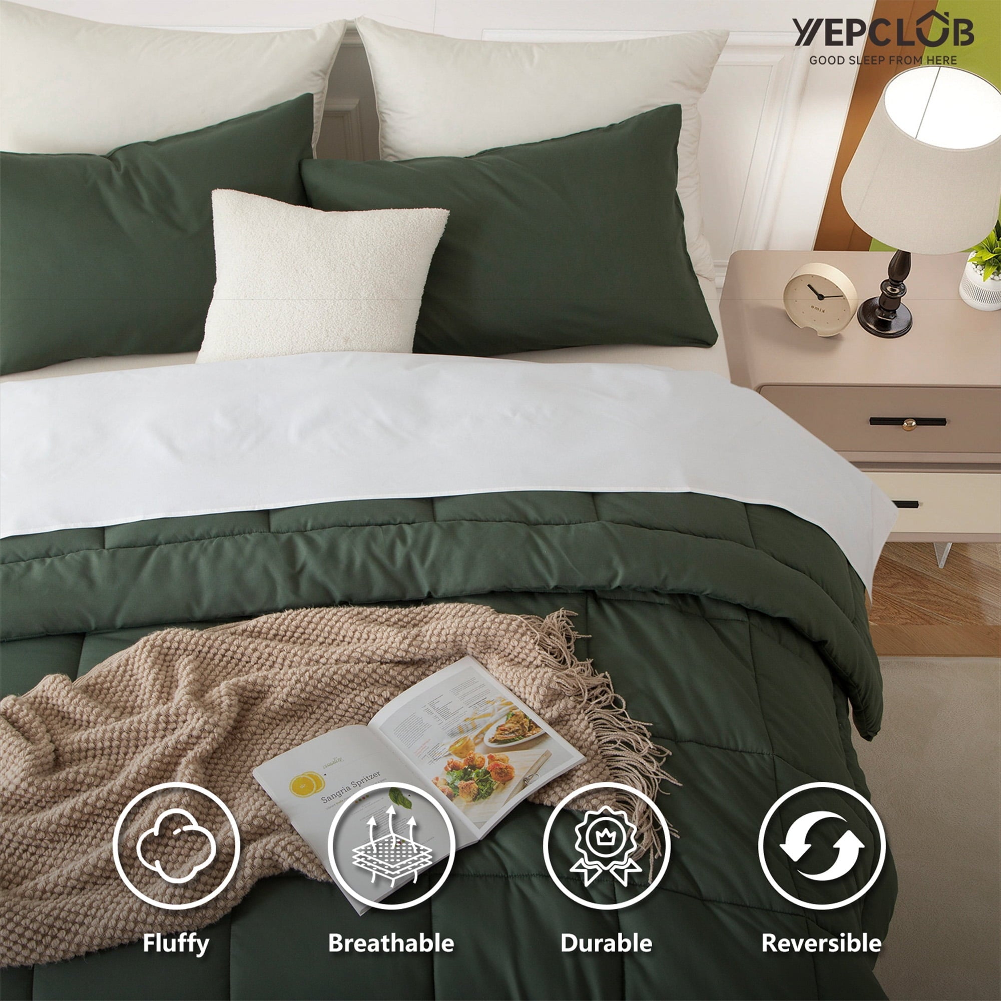 Fluffy Down Alternative 3-Piece Twin Size Comforter Set, Green Down Alternative Reversible Bedding Set, All-Season Quilted Soft Comforter wit... - Cloud-Like Soft Lightweight Bed Comforter Detail