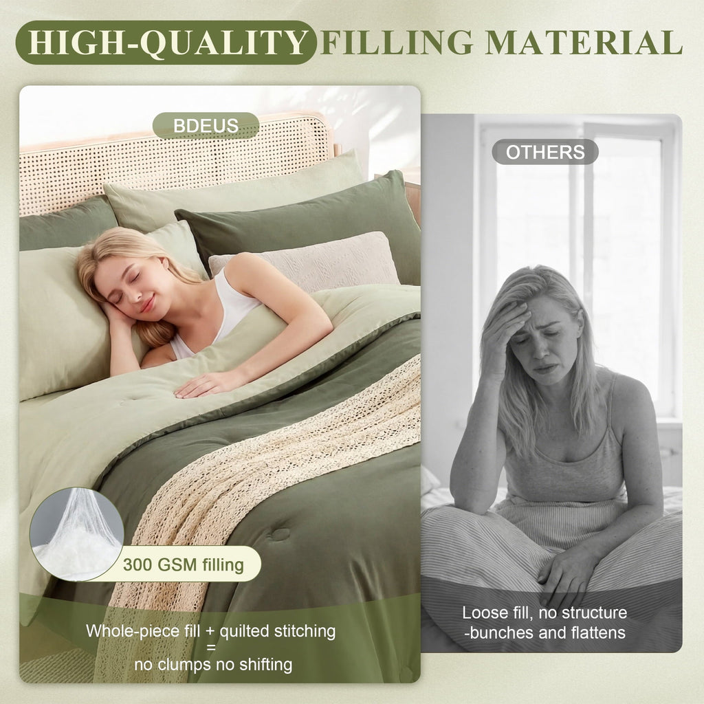 Luxurious Quilted 7 Pieces Comforter Set Queen，Bed in A bag，All Seasons Bedding sets with Comforter,Fitted Sheet,Flat Sheet,Pillowcases... - Luxurious Quilted Duvet Cover Set Detail