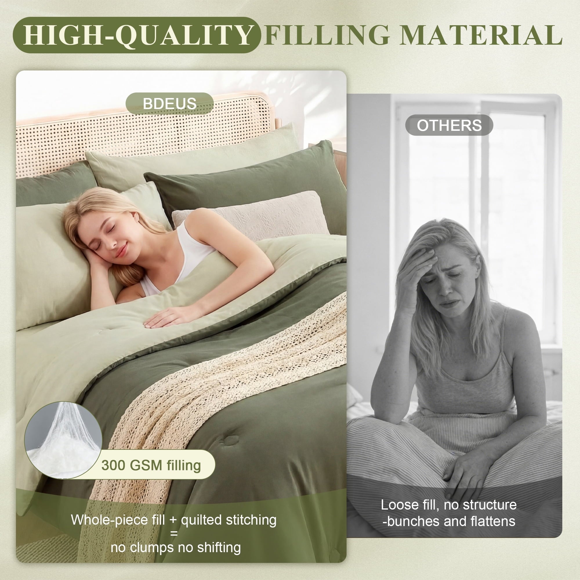 Luxurious Quilted 7 Pieces Comforter Set Queen，Bed in A bag，All Seasons Bedding sets with Comforter,Fitted Sheet,Flat Sheet,Pillowcases... - Luxurious Quilted Duvet Cover Set Detail