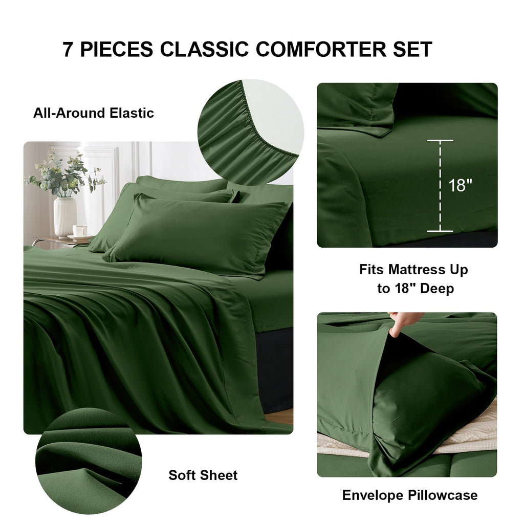 Hypoallergenic Cloud Queen Comforter Set Forest Green Bed in a Bag Queen Size 7 Pieces Soft Bed Set Lightweight Microfiber Green Bedding C... - Hypoallergenic Ultra-Fluffy Quilt for Winter Detail