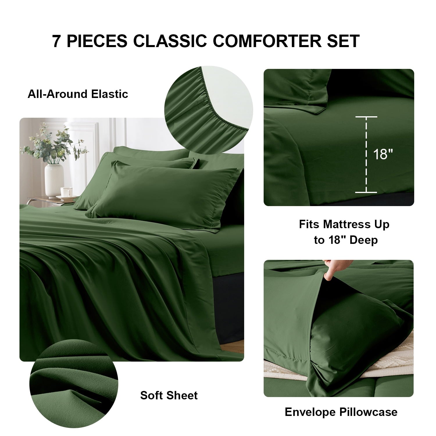 Hypoallergenic Cloud Queen Comforter Set Forest Green Bed in a Bag Queen Size 7 Pieces Soft Bed Set Lightweight Microfiber Green Bedding C... - Hypoallergenic Ultra-Fluffy Quilt for Winter Detail