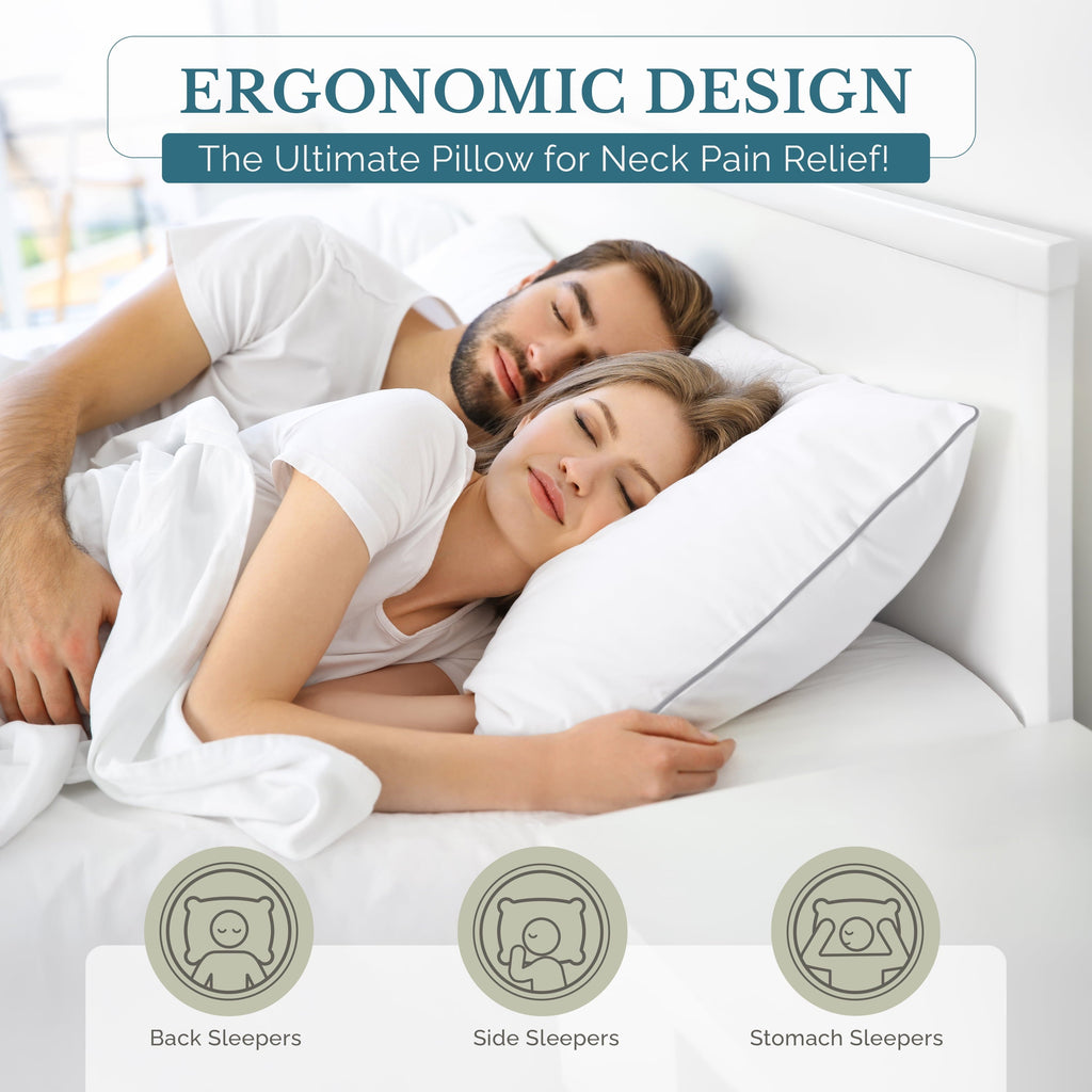 Ergonomic Memory Foam Pillows Standard Size Set of 2 – Standard Pillow, Cooling Comfort, Breathable, Easy Care Machine Washable, Perfect fo... - Orthopedic Shredded Foam Bed Pillow Set Detail