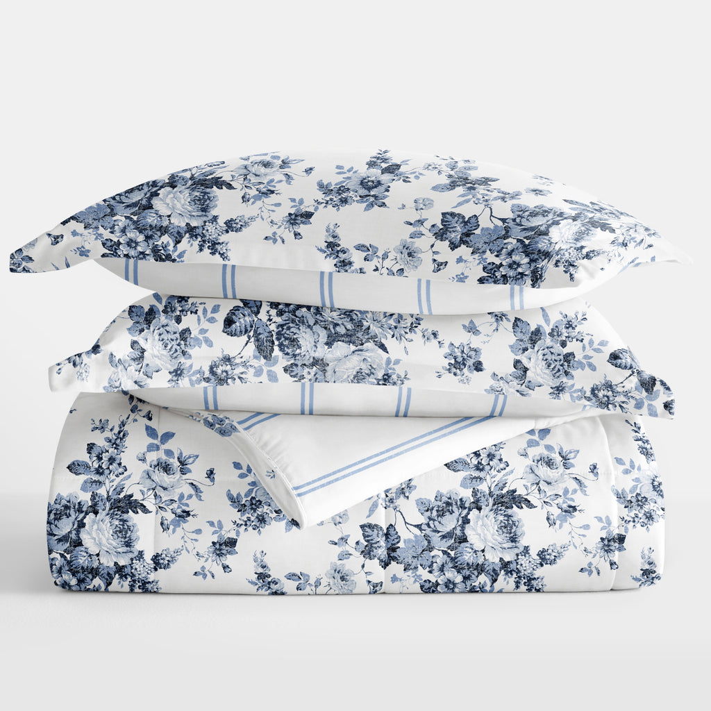 Fluffy Down Alternative Down Alternative Cabbage Rose Stripe Stone Reversible Comforter Set - Cloud-Like Soft Lightweight Bed Comforter Detail