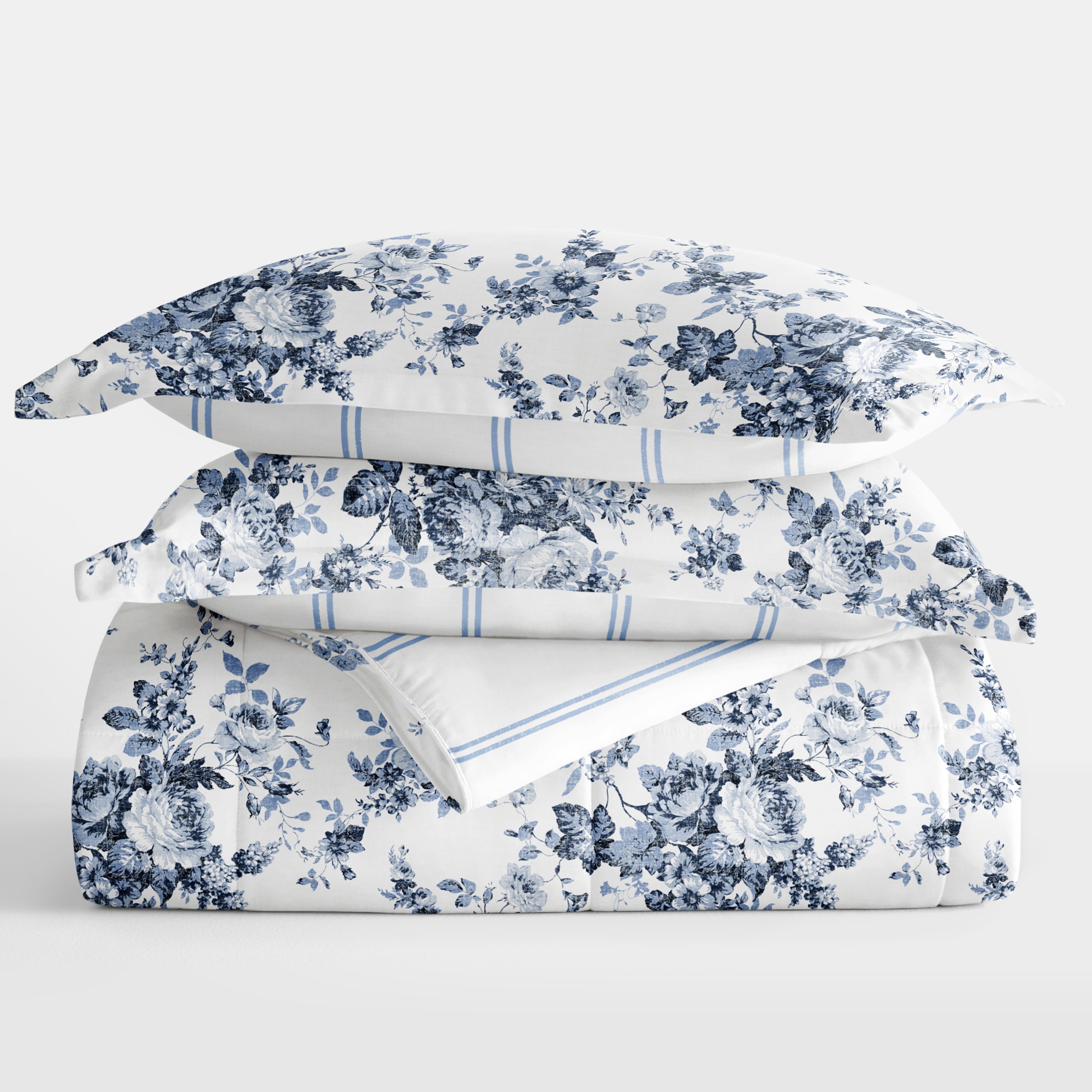 Fluffy Down Alternative Down Alternative Cabbage Rose Stripe Stone Reversible Comforter Set - Cloud-Like Soft Lightweight Bed Comforter Detail