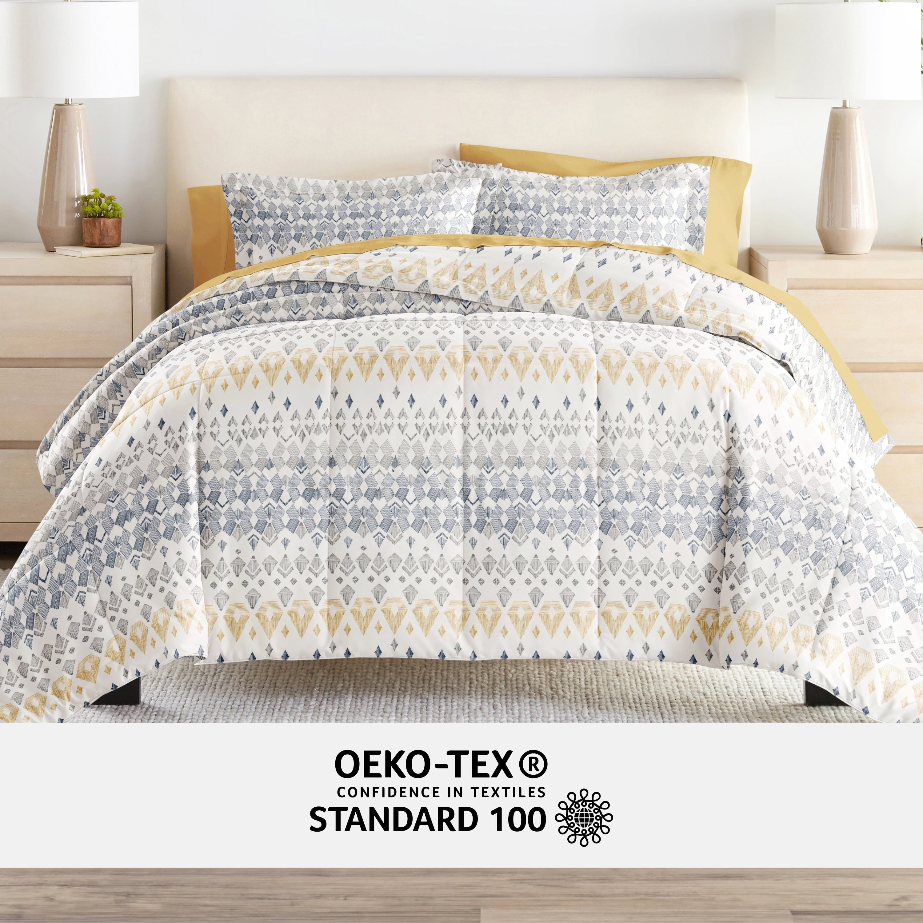 Hypoallergenic Cloud 7 Piece Bedding Bundle, Microfiber Patterned Comforter and Sheet Set, Queen - All-Season Down Alternative Comforter Insert Detail