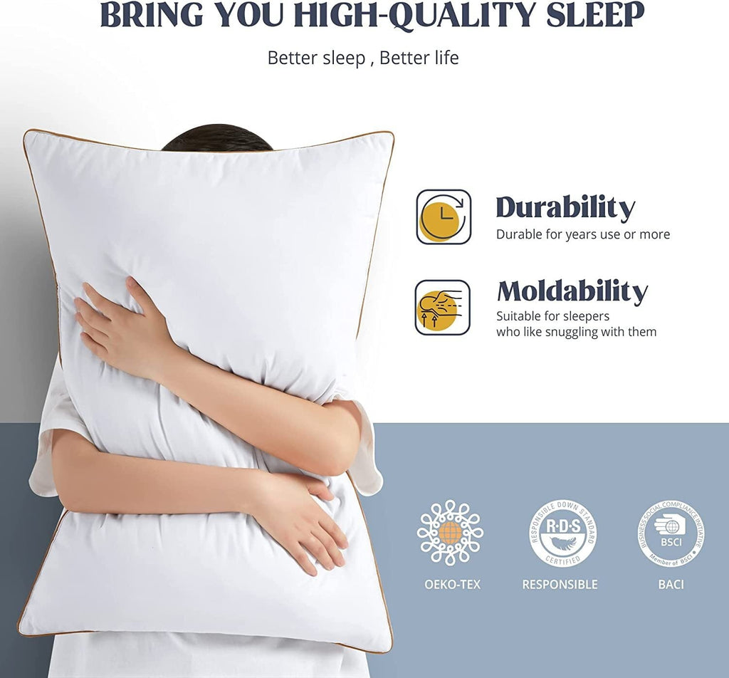 Decorative Plump Down Feather Pillows for Bed 20 x 30 Inches Queen Size Set of 2, Medium Firm Luxury Cooling Hotel Collection Feather ... - Ergonomic Memory Foam Pillow for Neck Pain Support Detail