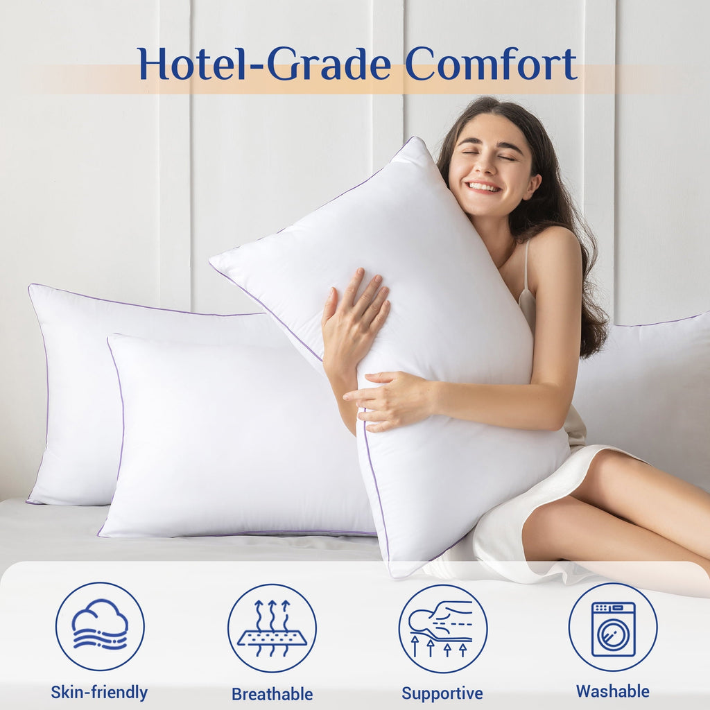 Fluffy Shredded Pillows Standard Size Set of 2, Hotel Down Alternative Sleeping Bed Pillows for Side Back Stomach Sleepers - Ergonomic Memory Foam Pillow for Neck Pain Support Detail