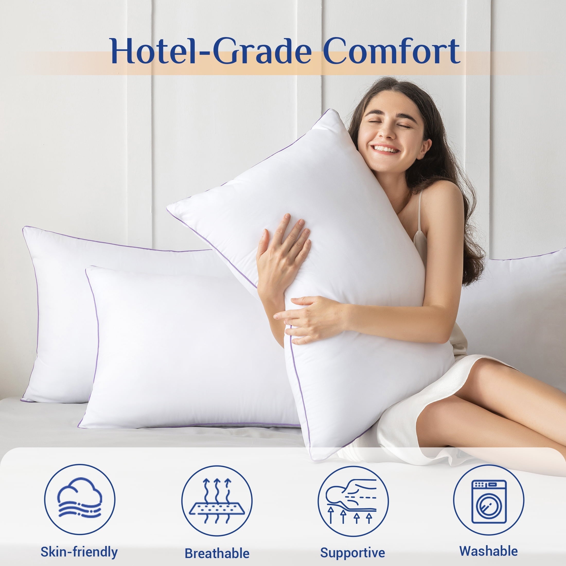 Fluffy Shredded Pillows Standard Size Set of 2, Hotel Down Alternative Sleeping Bed Pillows for Side Back Stomach Sleepers - Ergonomic Memory Foam Pillow for Neck Pain Support Detail