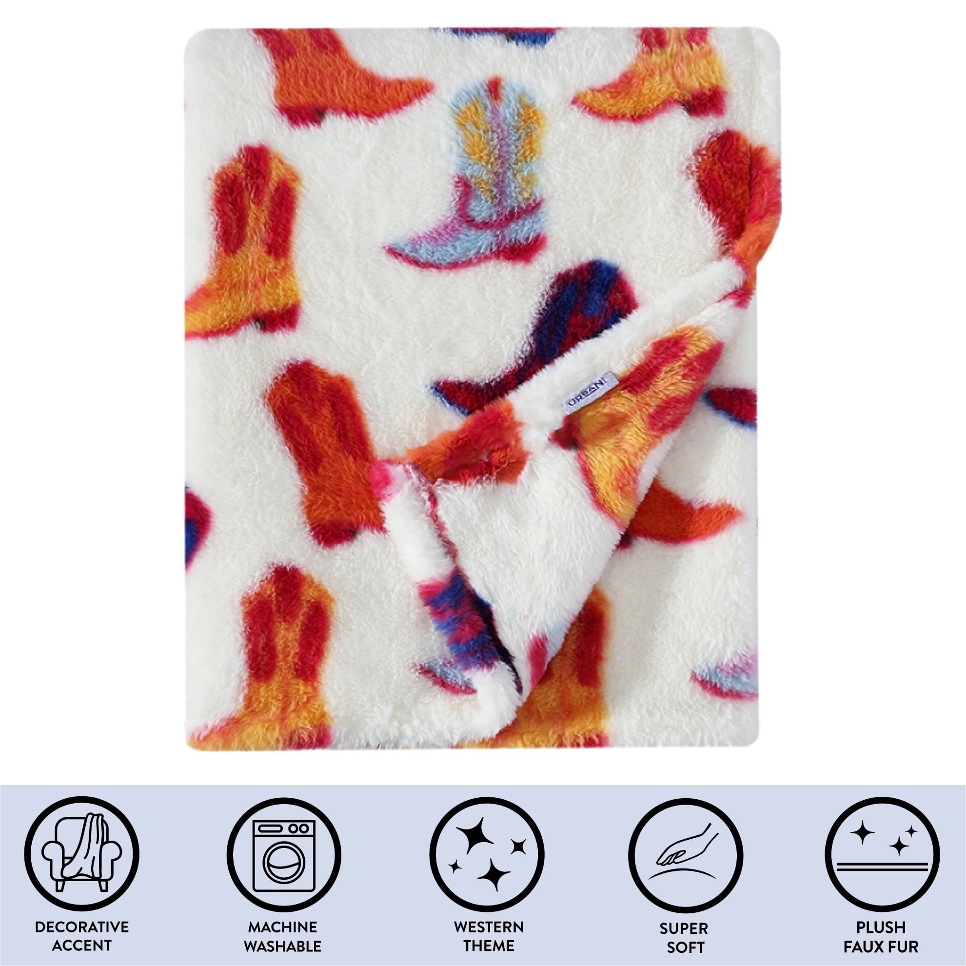 Super Soft Flannel 50" x 60" Cowboy Western Faux Fur Throw for Teens and Young Adults - Lightweight Plush Warm Blanket for All Seasons Detail