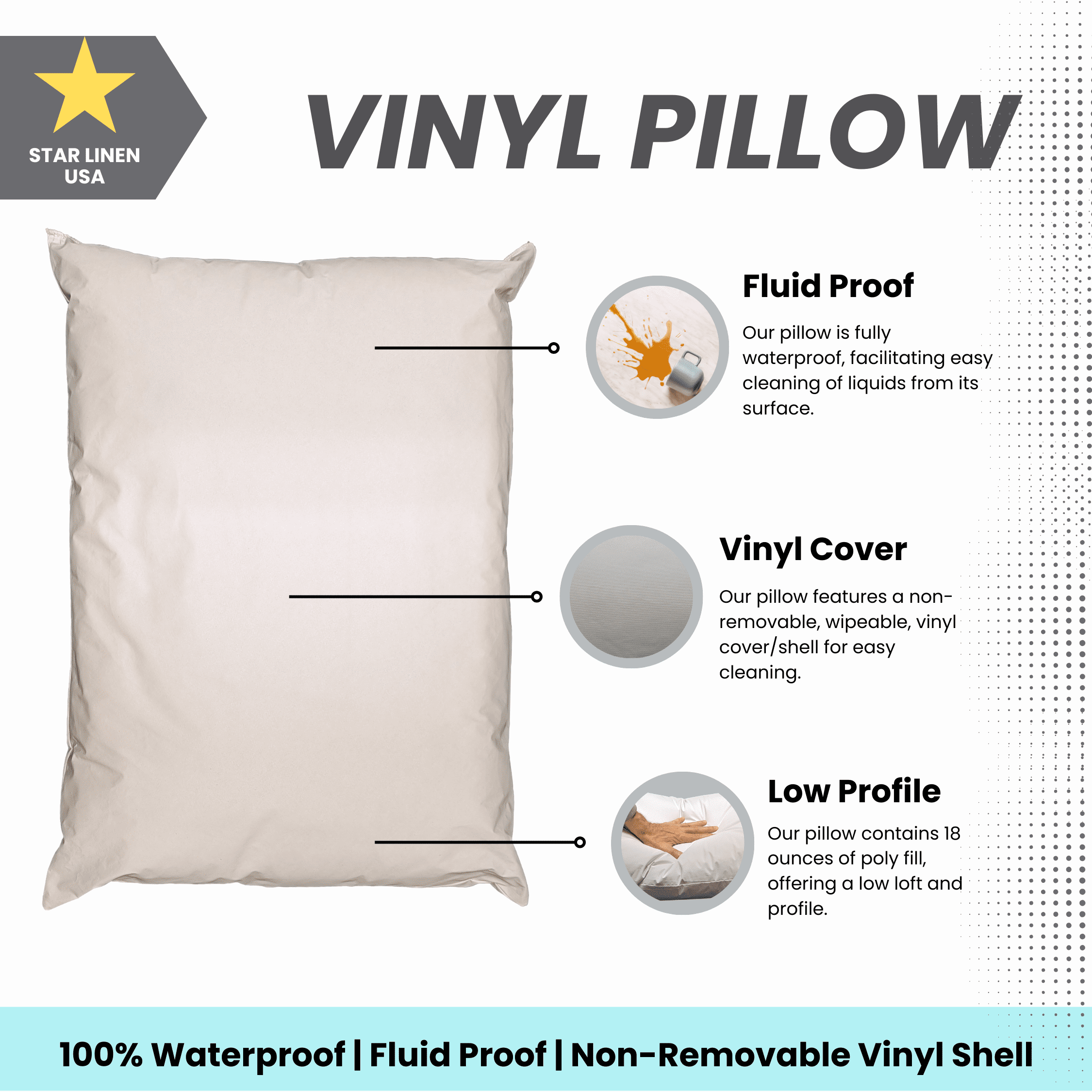 Orthopedic Support 2 Pack MediCheck White Vinyl Covered Bed Pillows 20 in x 26 in - Wipeable Easy Clean - Soft Low Profile Non-Fluffy Su... - Ergonomic Memory Foam Pillow for Neck Pain Support Detail