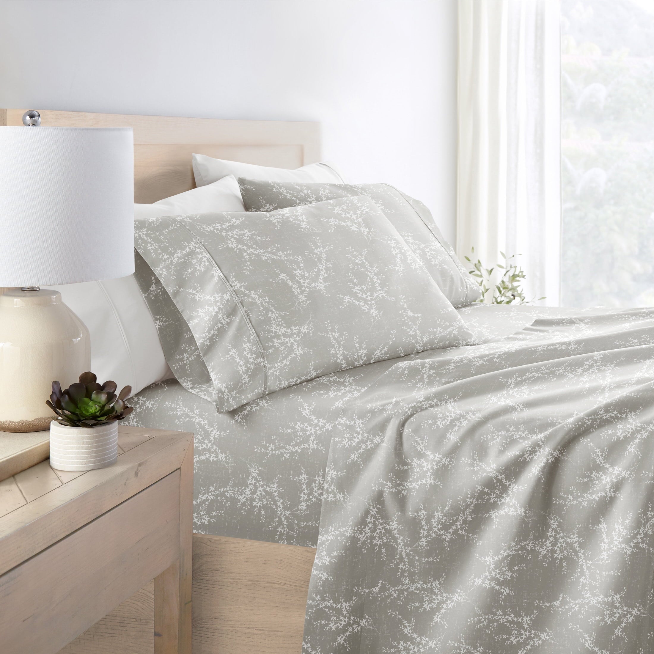 Cooling Sateen 3 Piece Pattern Microfiber Bed Sheets Set, Distressed Willow Light Gray, Twin - Cooling Hotel Quality Bedding Sheets and Pillowcases Detail