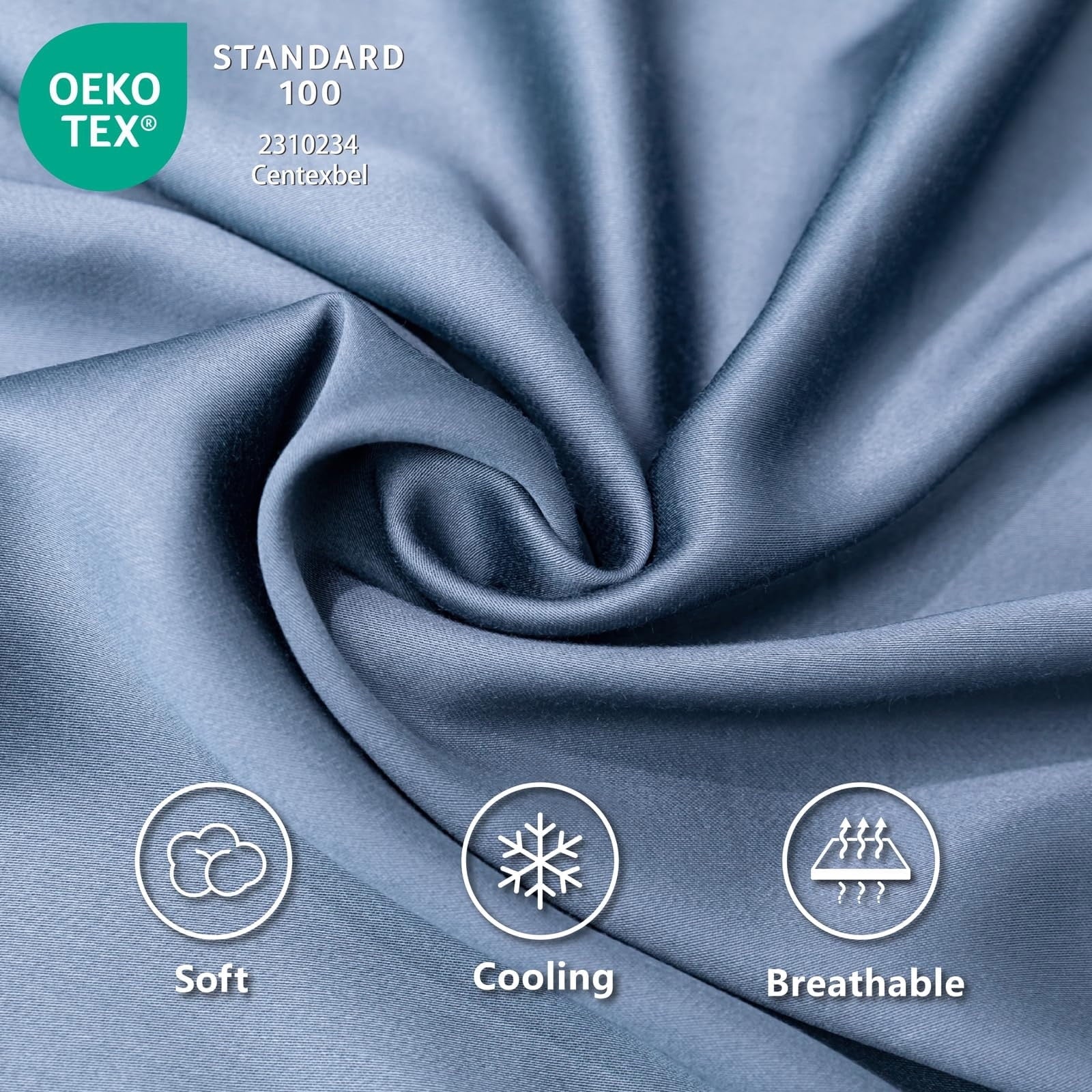 Cooling Sateen Luxury Bamboo Bed Sheets Set Full 4 Pcs for Adult,Soft&Cool,16" Deep Pocket,Blue Gray - Luxury Bed Sheet Set with Deep Pockets Detail