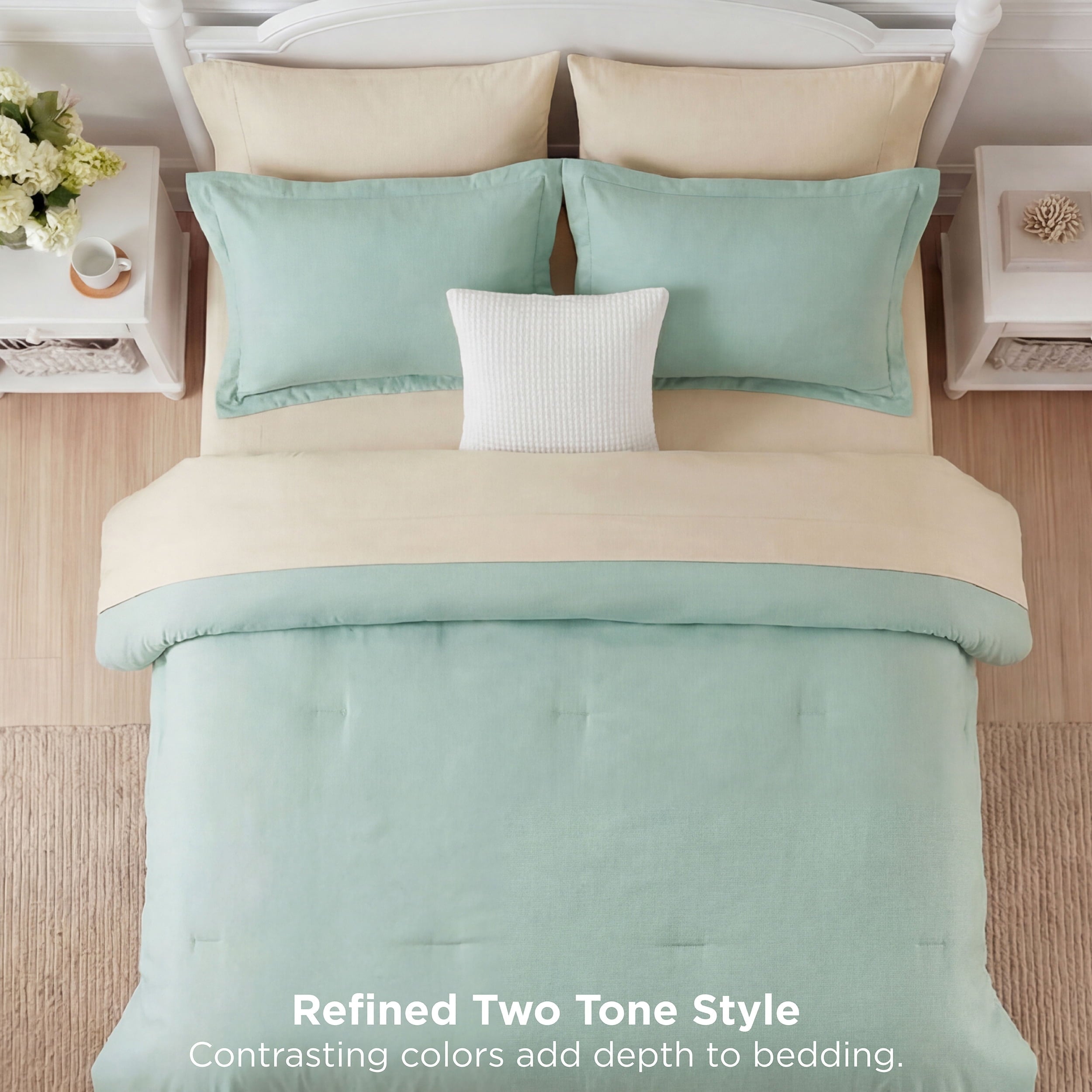 Luxurious Quilted Queen Comforter Set Sage Green, 7 Pieces Lightweight Queen Bedding Sets, Contrasting Design - Luxurious Quilted Duvet Cover Set Detail