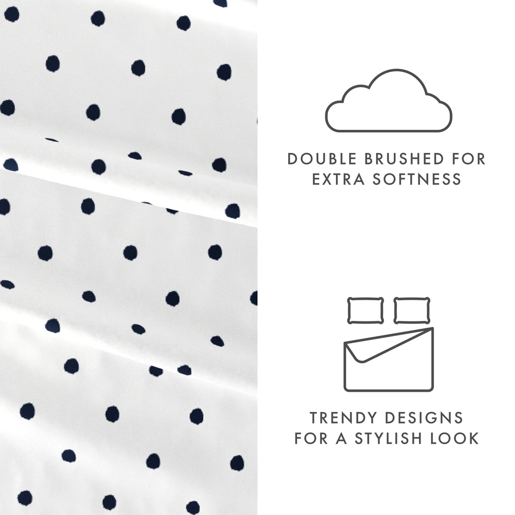 Breathable Luxury 4 Piece Pattern Microfiber Bed Sheets Set, Navy Dots, California King - Cooling Hotel Quality Bedding Sheets and Pillowcases Detail