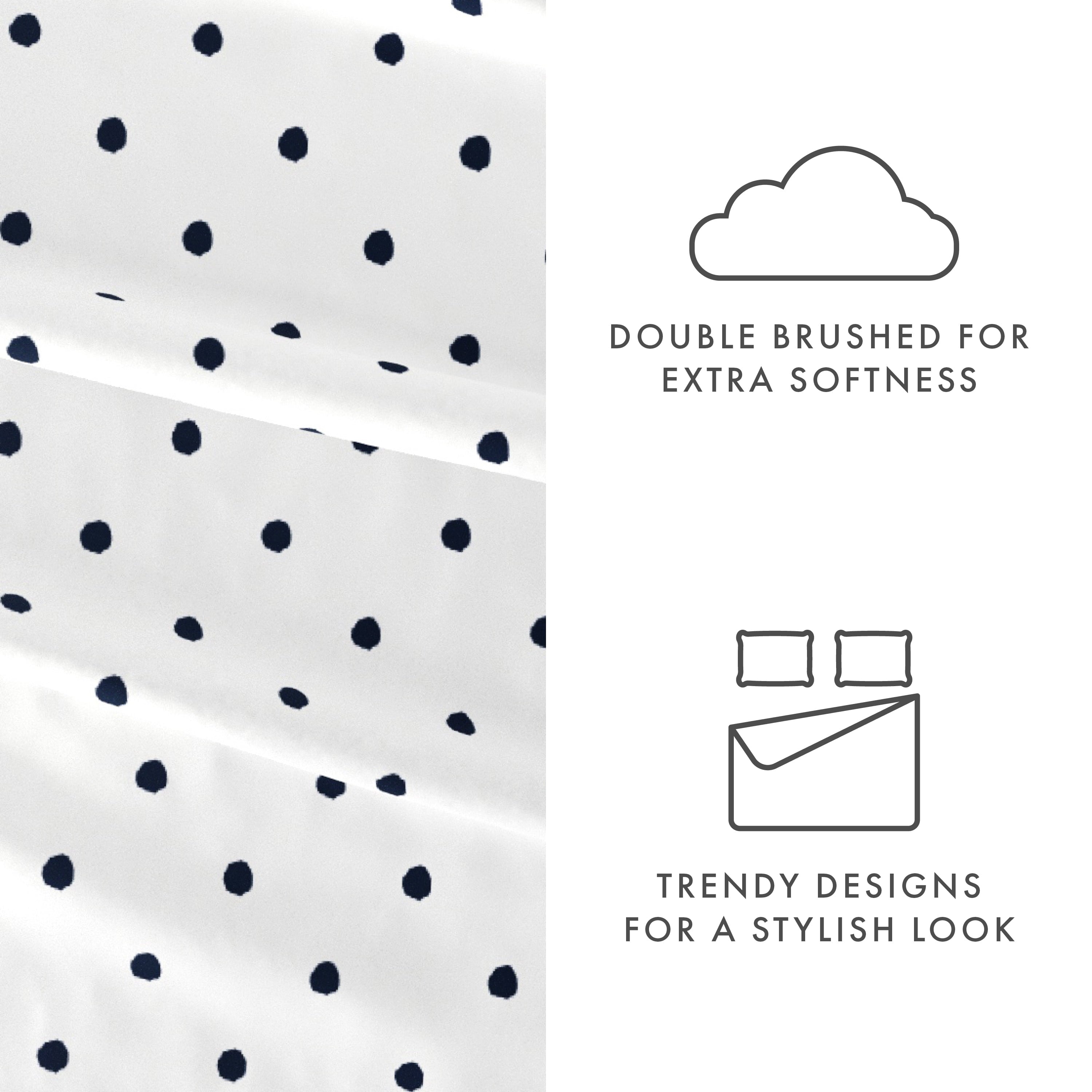 Breathable Luxury 4 Piece Pattern Microfiber Bed Sheets Set, Navy Dots, California King - Cooling Hotel Quality Bedding Sheets and Pillowcases Detail