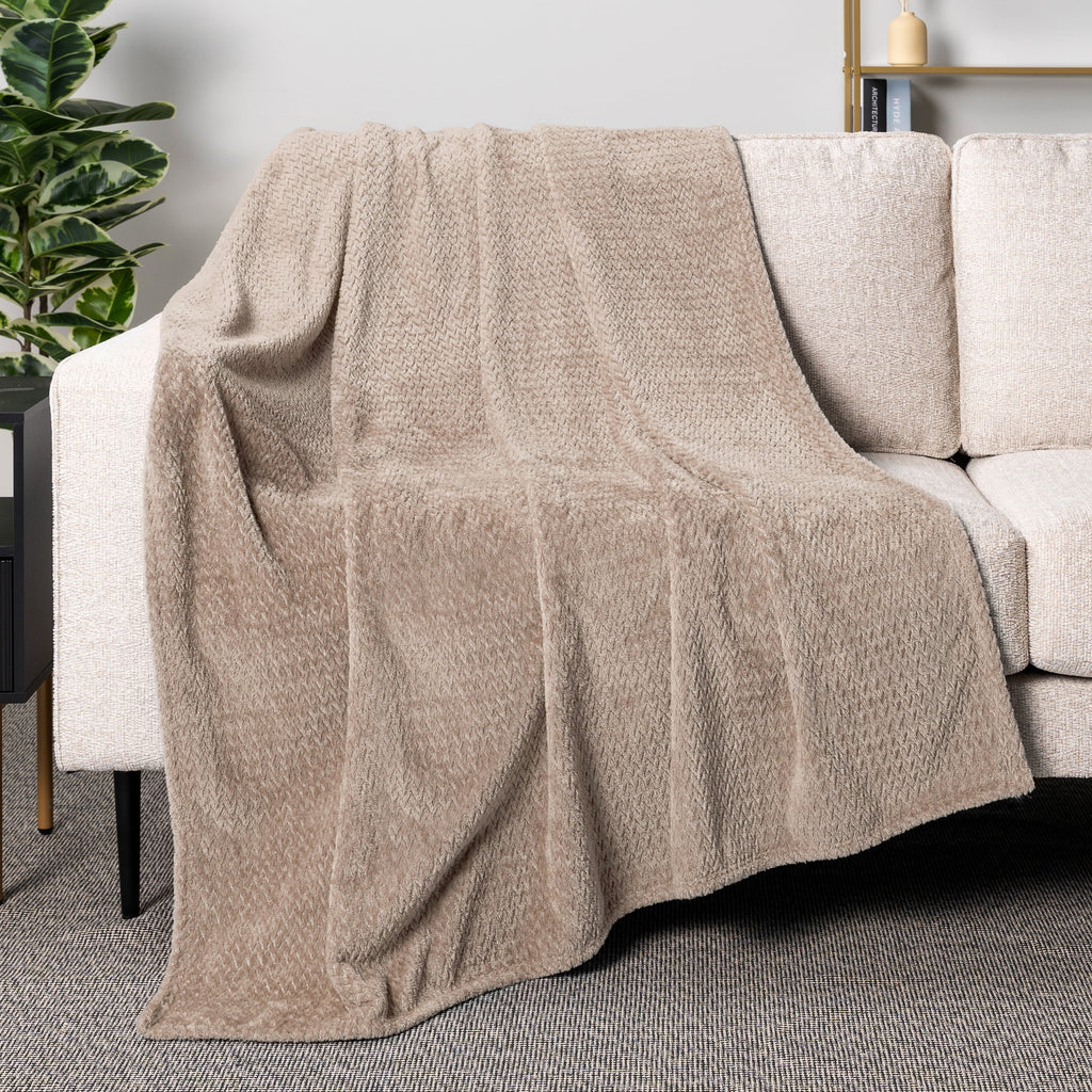 Lightweight Warm Soft Fleece Taupe Tan Throw Blanket for Couch, Lightweight Plush Warm Blankets for Bed, Fuzzy Cozy Flannel Blanket Th... - Super Soft Reversible Sherpa Flannel Blanket Detail