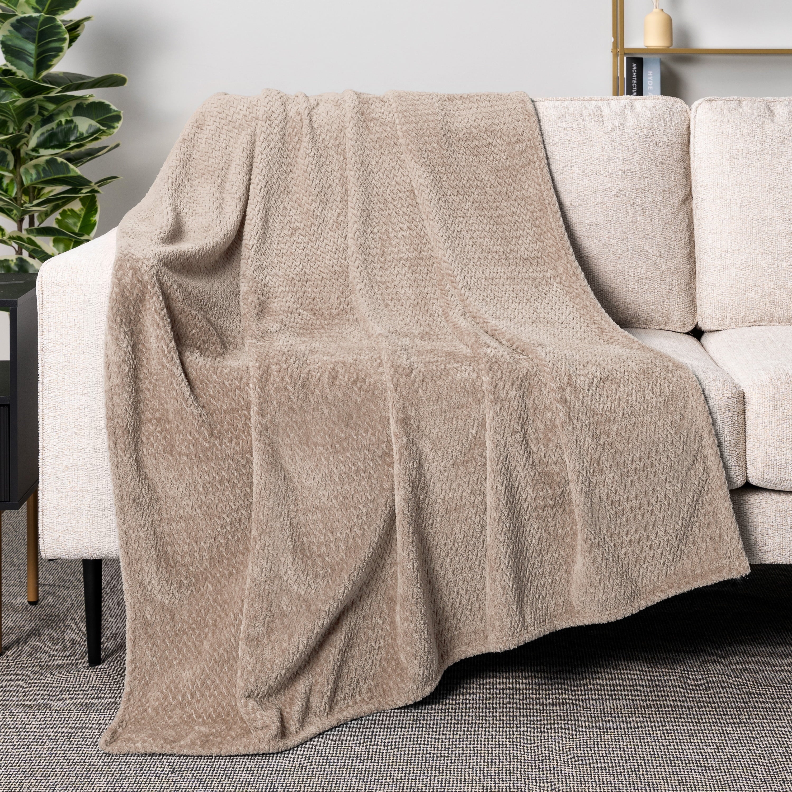 Lightweight Warm Soft Fleece Taupe Tan Throw Blanket for Couch, Lightweight Plush Warm Blankets for Bed, Fuzzy Cozy Flannel Blanket Th... - Super Soft Reversible Sherpa Flannel Blanket Detail