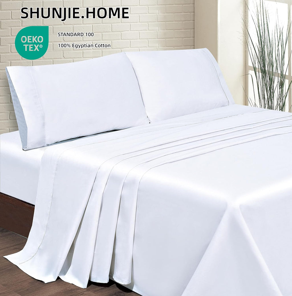 Wrinkle-Resistant Bed Sheets Set 4 Pieces, 600 TC 100% Egyptian Cotton Bed Sheets, Breathable, Soft & Silky Sateen Weave Fits Mattress ... - Luxury Bed Sheet Set with Deep Pockets Detail