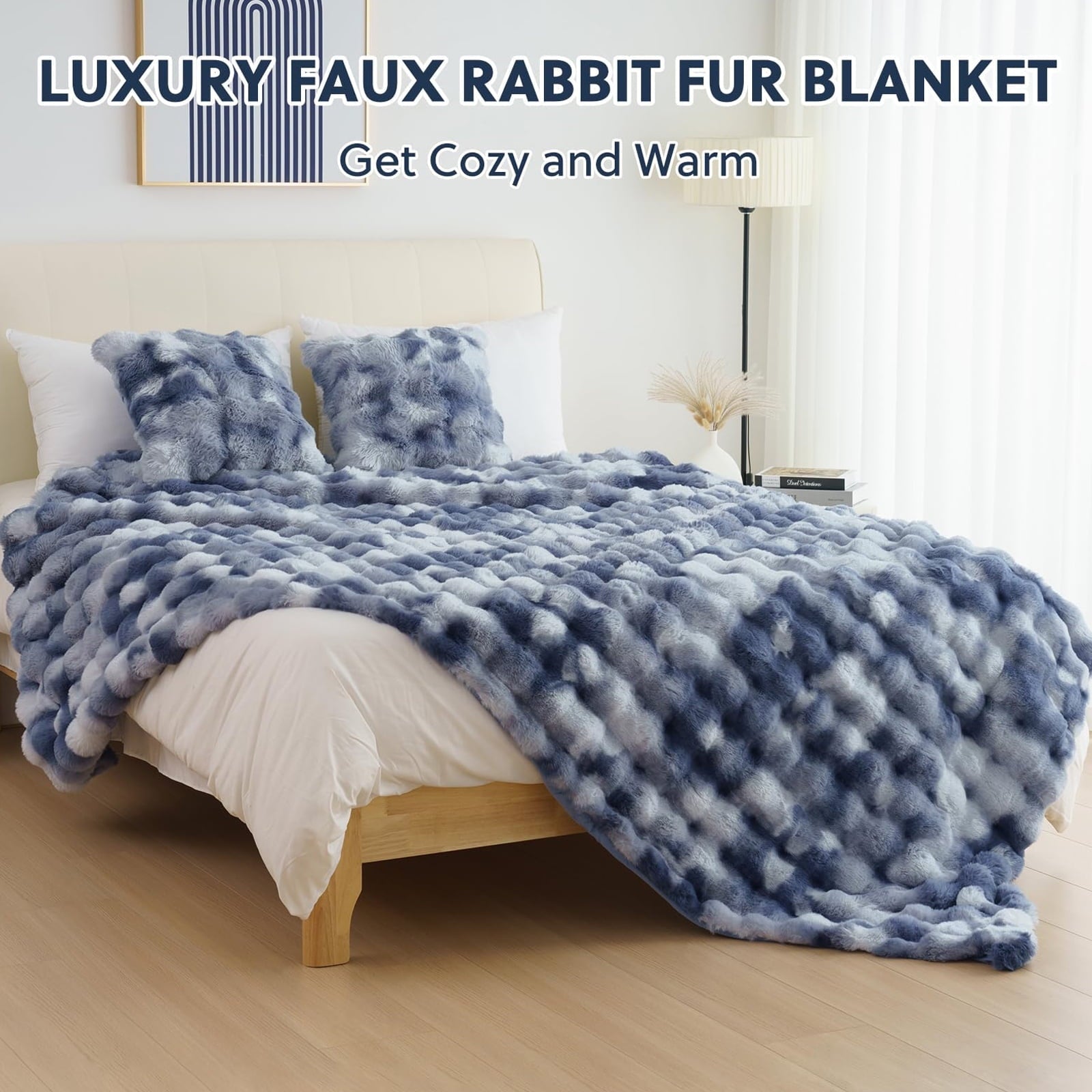 Decorative Knitted Faux Fur Throw Blanket for Couch Luxury Fluffy Thick Bubble Blanket Warm Cozy Throw for Bedroom Living Room, 50" x 60... - Lightweight Plush Warm Blanket for All Seasons Detail