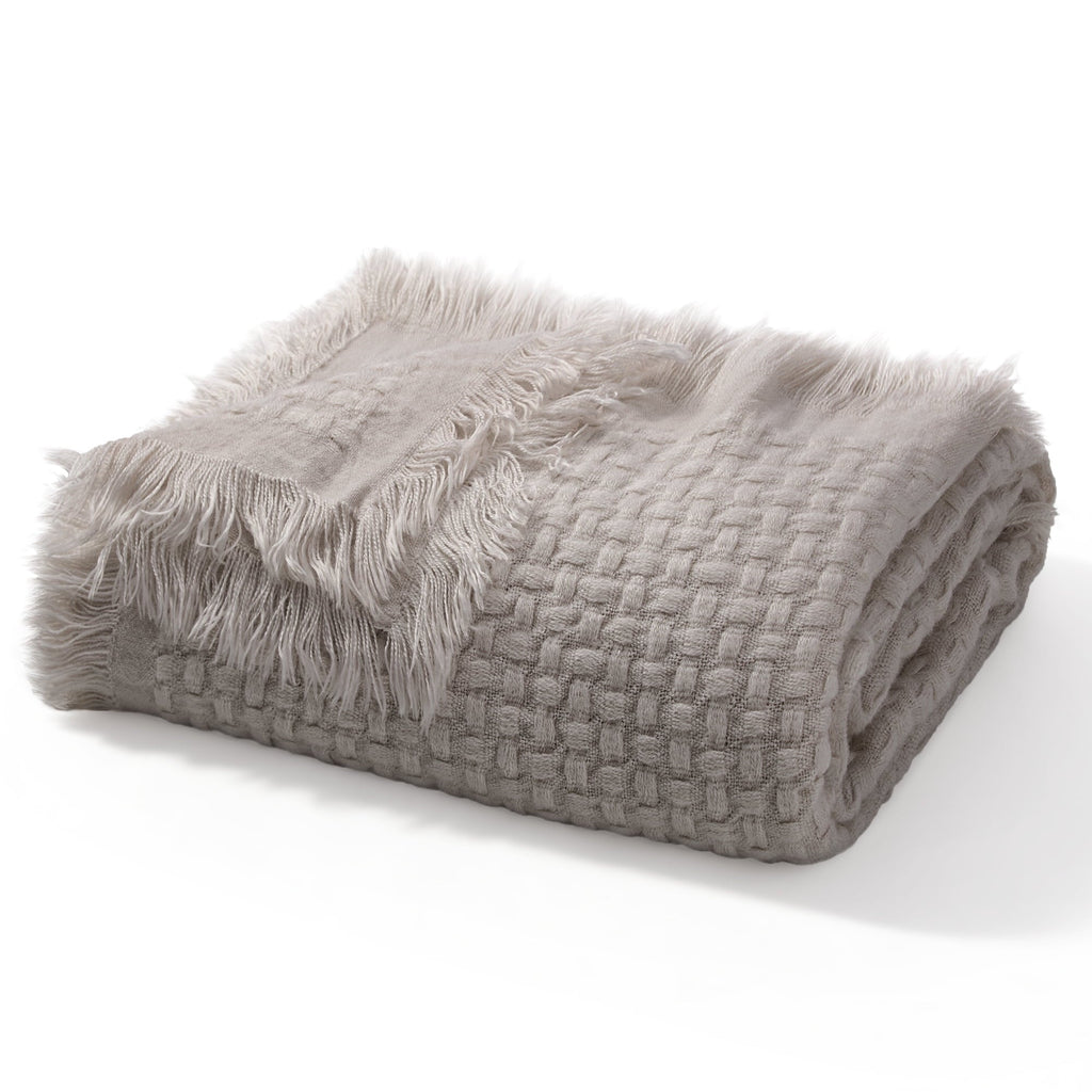 Reversible Sherpa Knitted Throw Blanket with Fringes for Couch, Soft and Warm Textured Throw for All Season, Lightweight Breathable Roo... - Luxury Knitted Decorative Throw Blanket with Fringes Detail